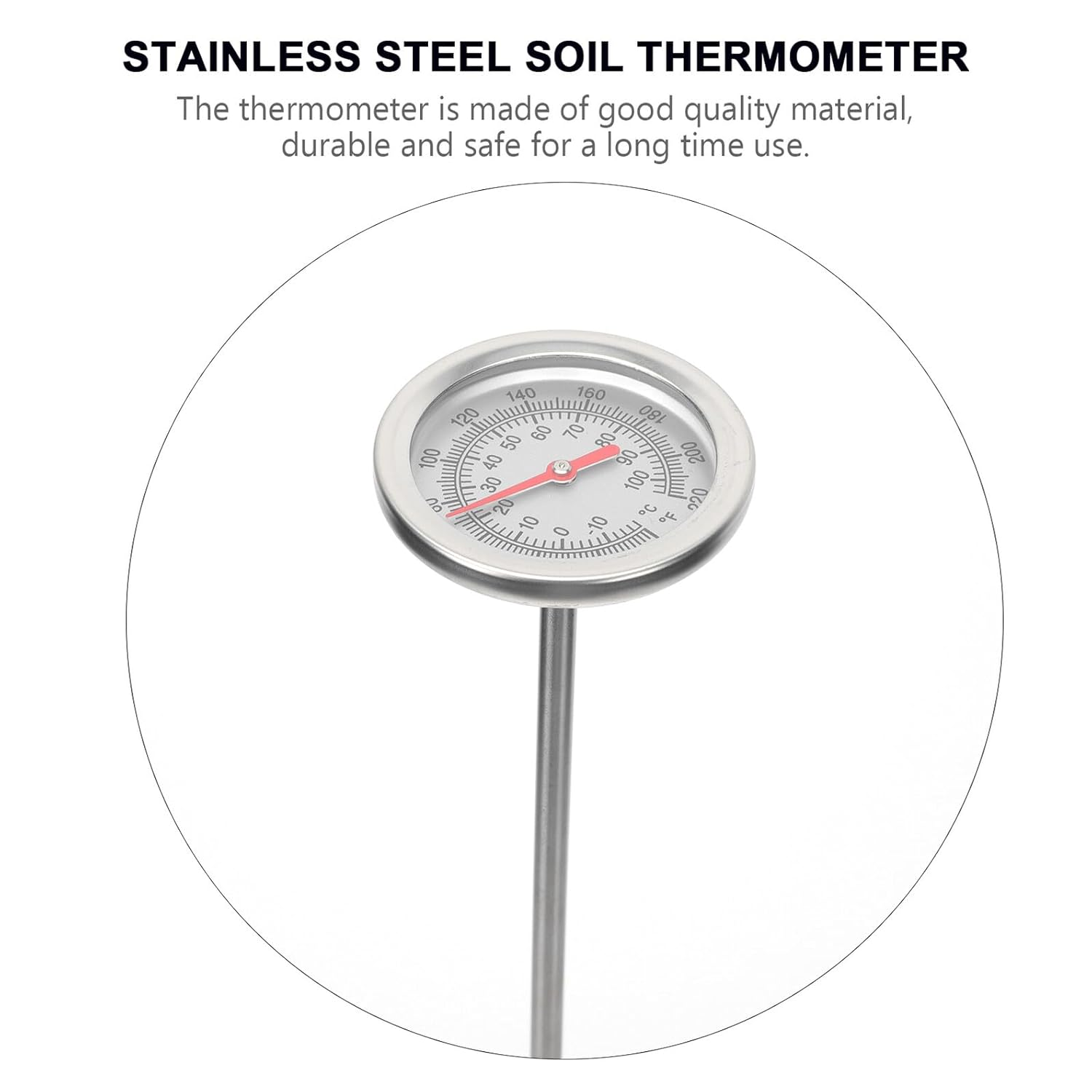 Stainless Steel Soil Thermometer 50Cm Extended Probe for Composting and Fertilizer, Planting Temperature Detector 10 to 100℃ 0 to 220℉ Gardening Tool image number 4