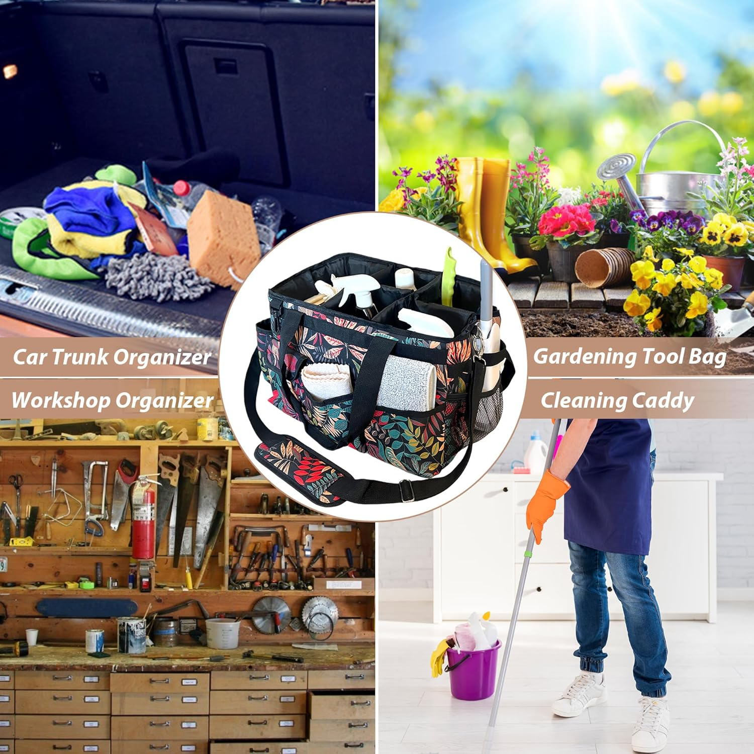 DCY BLUE Cleaning Caddy Organizer with Handle - Large Caddy Bag for House, Car, and Bathroom Cleaning Supplies, Housekeeping Handbag with Adjustable Shoulder Straps (Red) - Black image number 5