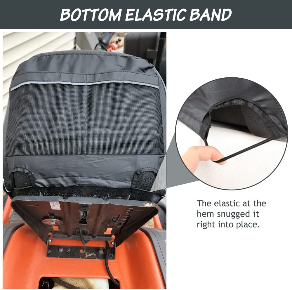 HOMEYA Riding Lawn Mower Seat Cover, Heavy Duty 600D Oxford Waterproof Tractor Seat Cover with Padding & Back Pockets, for 12.2-14.2 Inches High Seats, Fits Husqvarna Cub Cadet Seat without Armrests image number 3