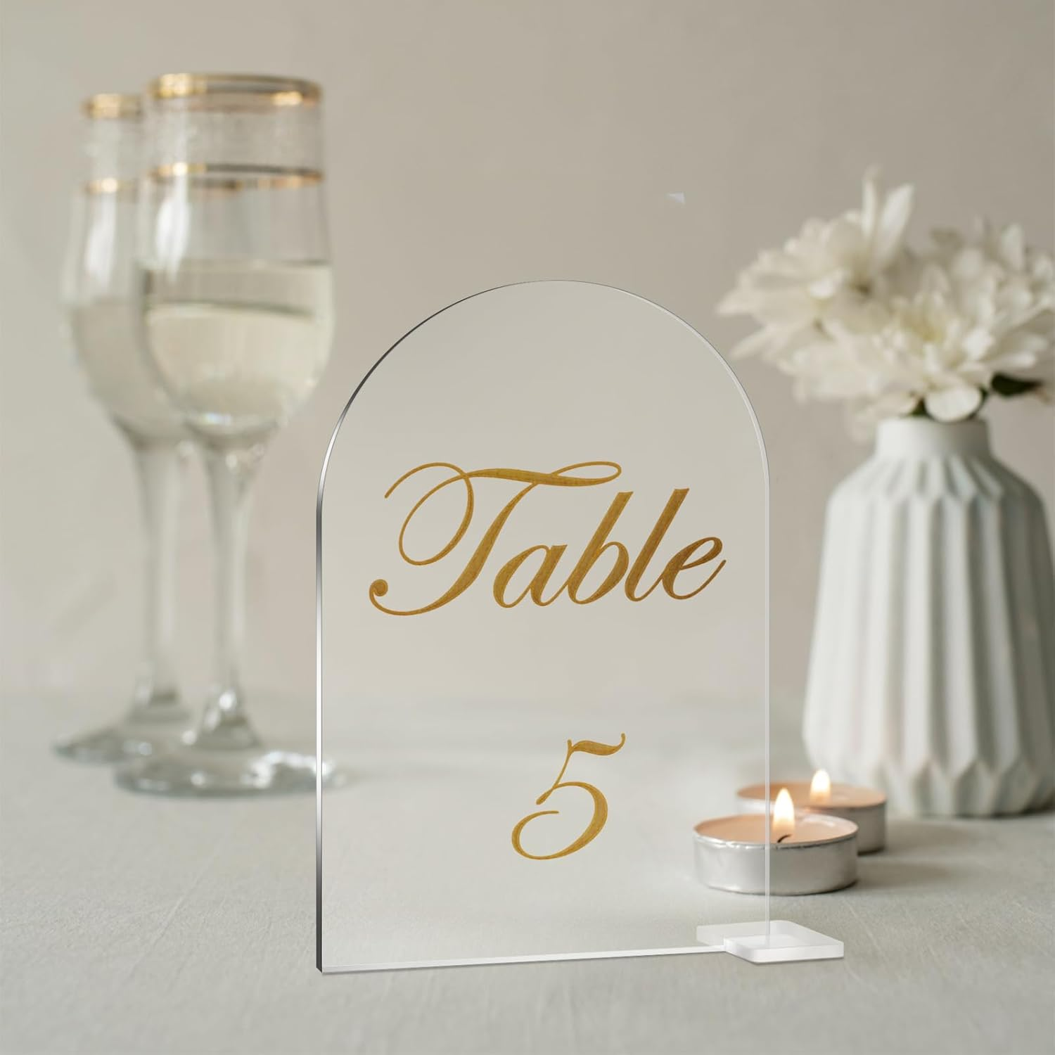 NILLOS Blank Acrylic Signs, 10 PCS Arched round Top Table Number Card Holders with Clear Stand Seating for DIY Wedding, Dinner, Party, Table Decorations (10 X 15 Cm/3.93 X 5.90 In) image number 3