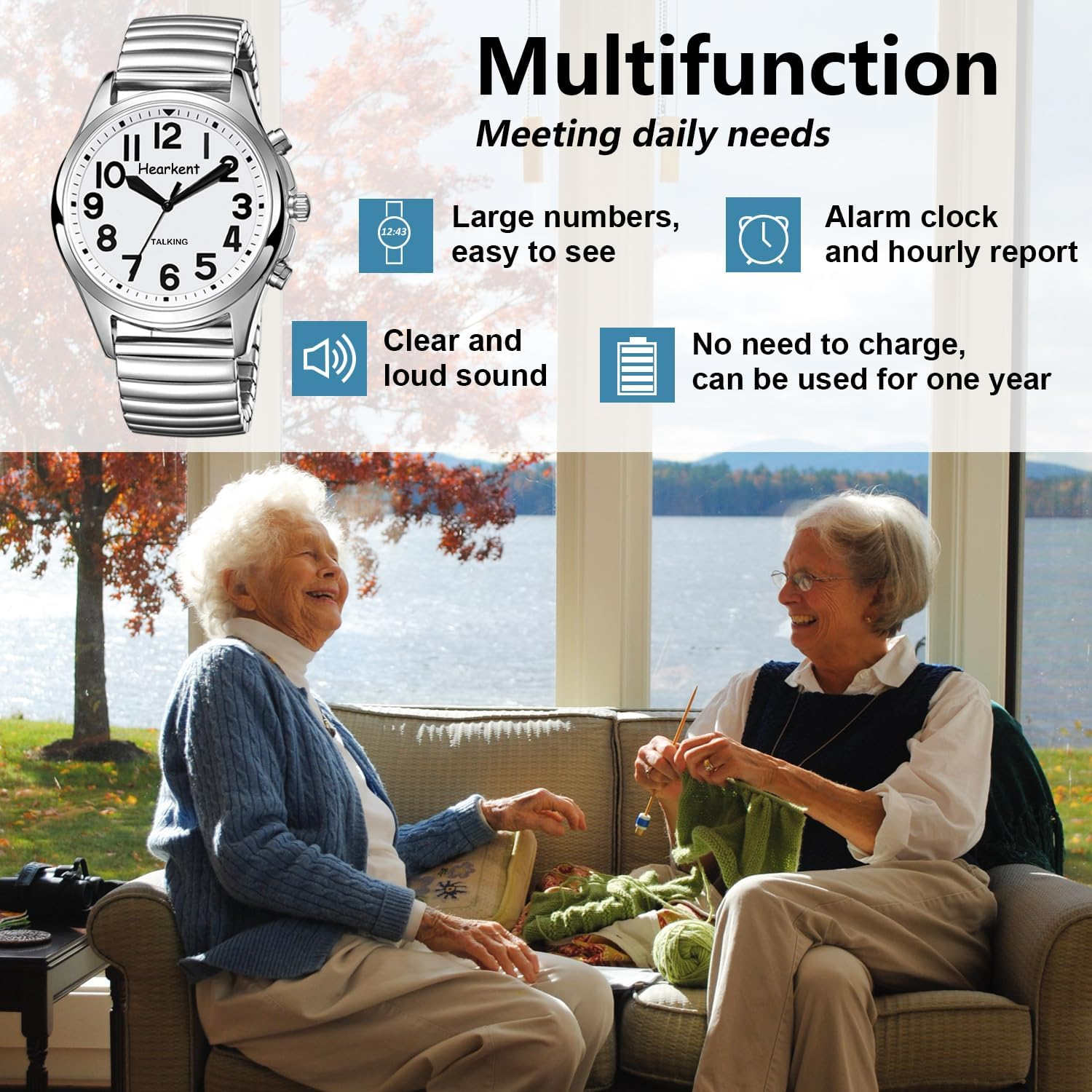 Talking Watch for Seniors Women, Women'S Wrist Watches with Jumbo Numbers, Loud Clear English Speaking Watch for Blind Visually Impaired or Elderly image number 1