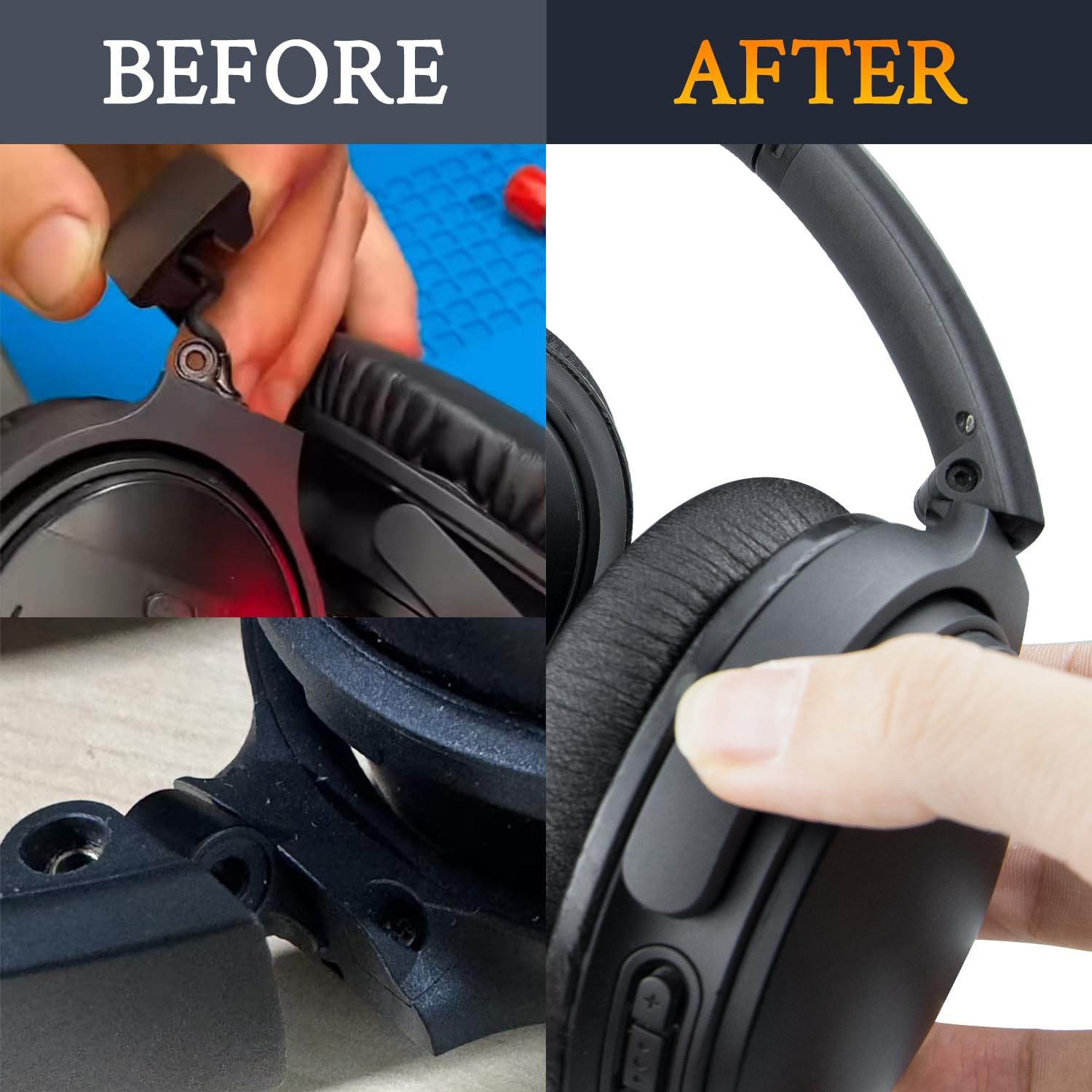 SOULWIT Metal Swivel Pins Replacement Parts Kit for Bose Quietcomfort 35/QC35/QC35 Ii/Qc45/Quietcomfort SE (QC Se)/New Quiet Comfort Wireless Headphones, Hinge Screws Accessories and Gasket (Black) image number 2