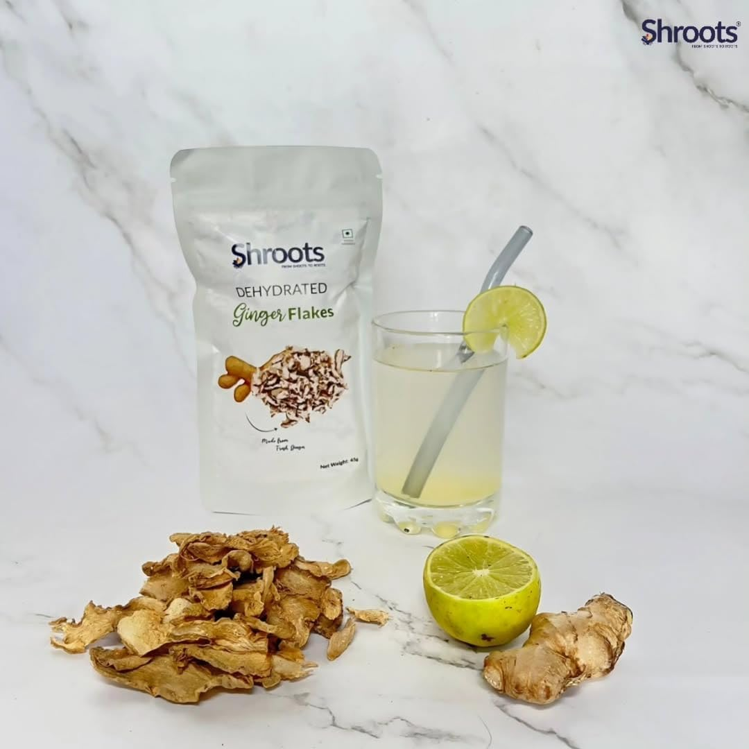 SHROOTS Dehydrated Ginger Flakes Dried Ginger Slices (Zingiber Officinale Roscoe) Traditional Indian Sonth/Sooth Supports Immunity & Metabolism Herbal Use for Tea, Spices & Soups - 1.59 Oz (Pack of 1)