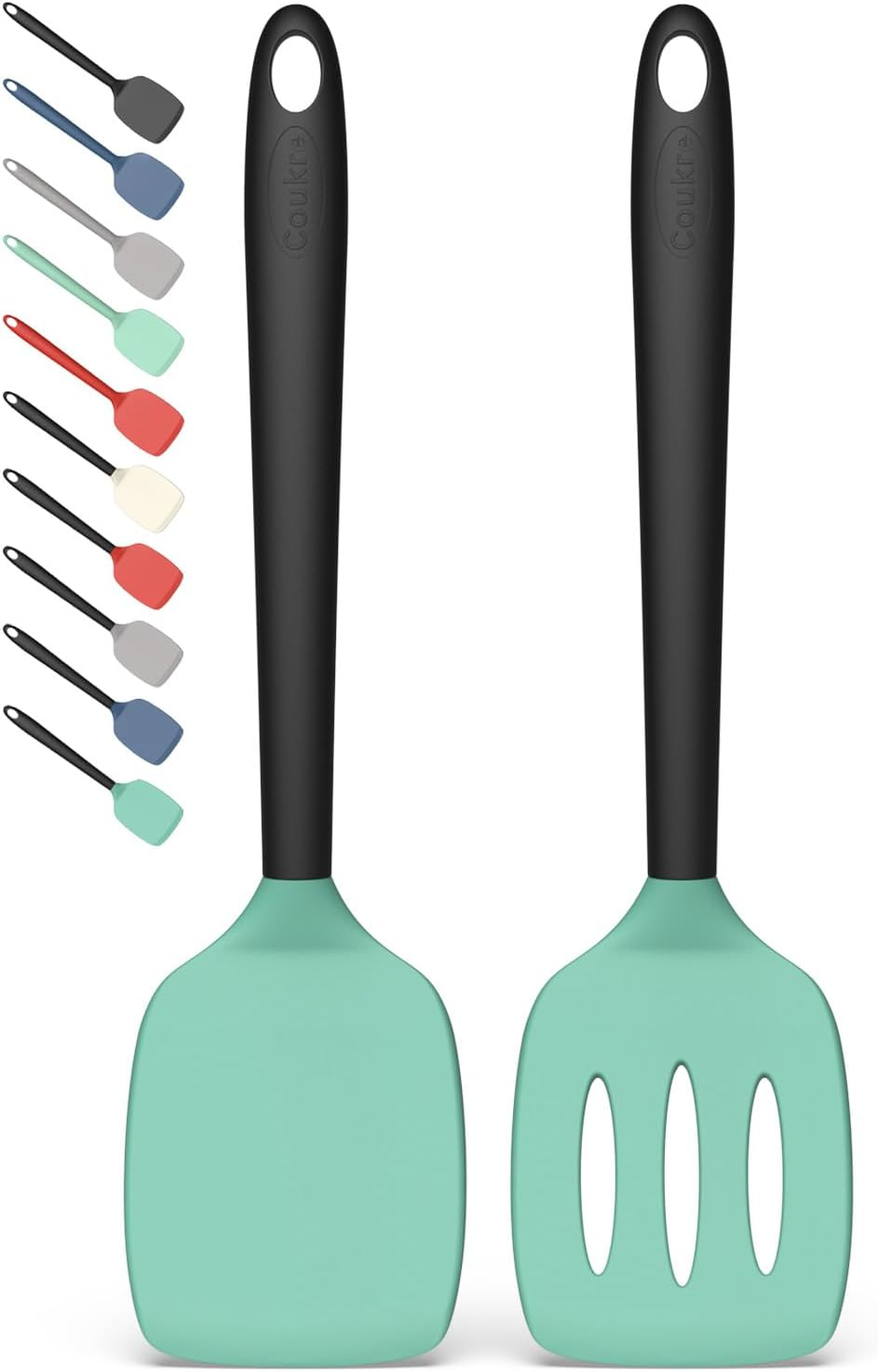 Coukre 2 Pack Silicone Spatula Set, High Heat Resistant, BPA Free Kitchen Spatula, Solid & Slotted Turner for Non-Stick Pans, Saut&eacute;ing, and Flipping (2, Beige)