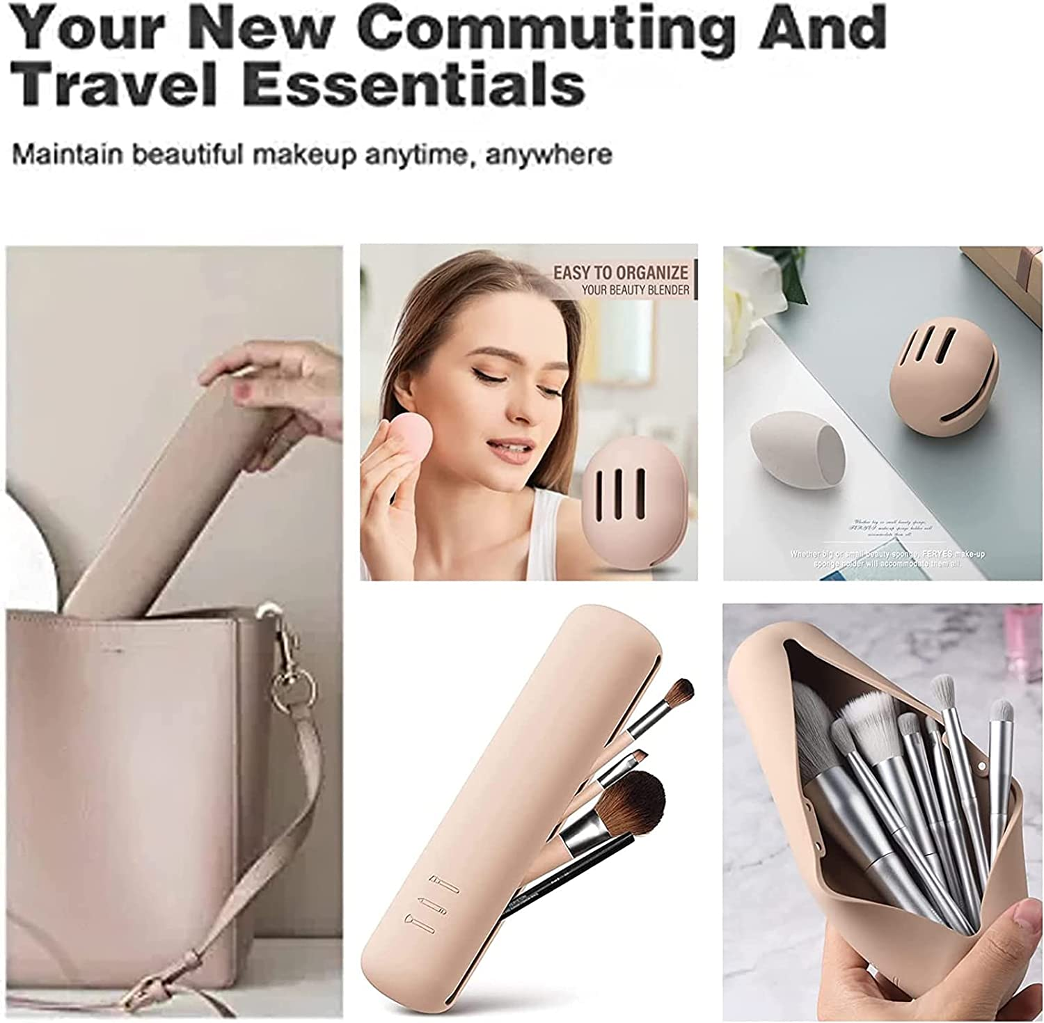 Travel Makeup Brush Holder, Silicone Makeup Brush Bag, Trendy and Portable Cosmetic Face Brushes Holder, Soft and Waterproof Makeup Tools Organizer for Travel (B) image number 2