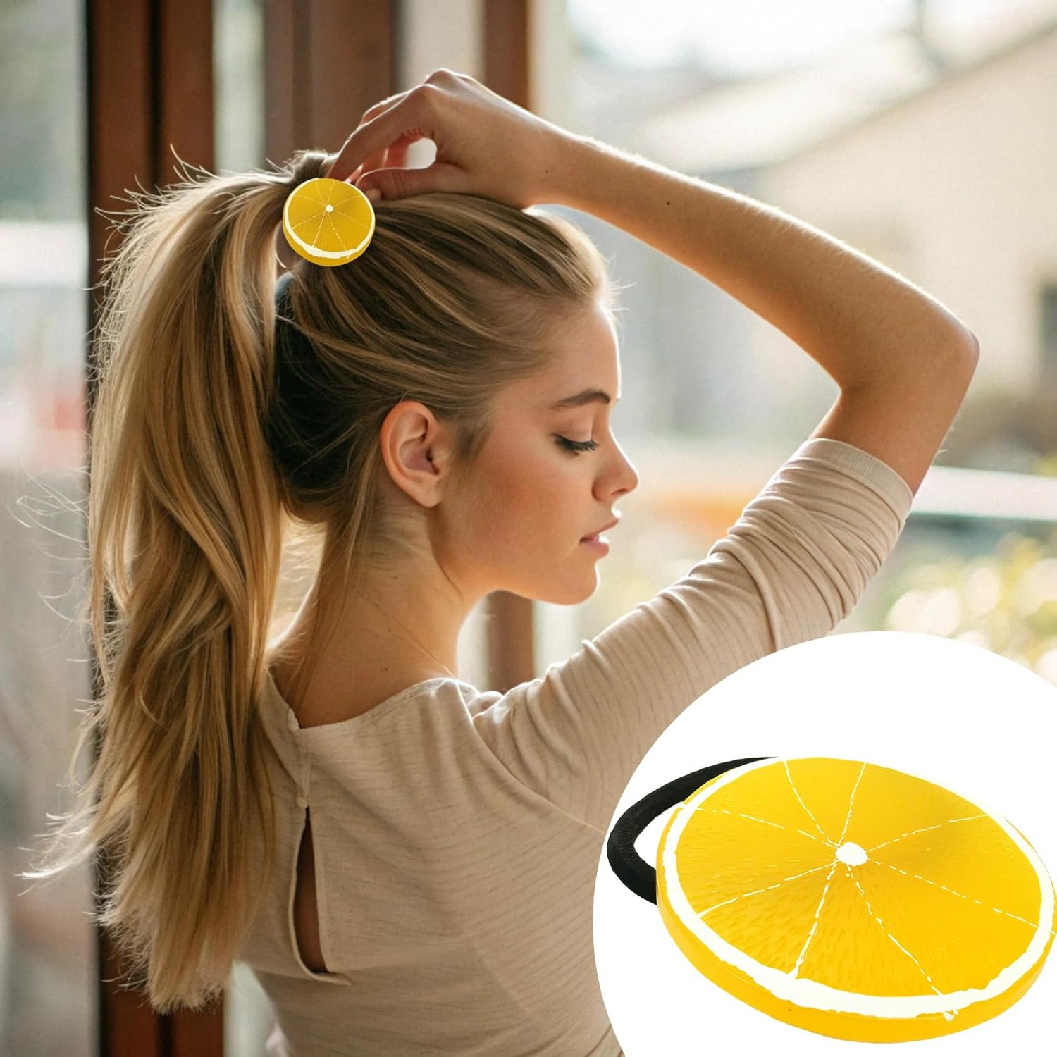 RTRTGS Pack of 2 Hair Clips + 2 Orange Discs Elastic Hair Scrunchie Girls Women Cute Fruit Hair Accessories for Carnival Party Costume Women'S Orange Earrings Aperol image number 2