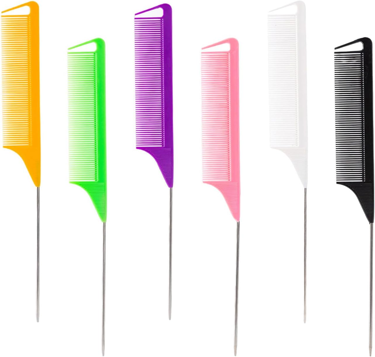 6 Piece Piece Comb Hair Comb Carbon Fiber Metal Fine Tooth Comb Pointed Tail Comb Professional Grooming Kit for Highlighting, Trimming, Styling, Parting (Multiple Colors) image number 1