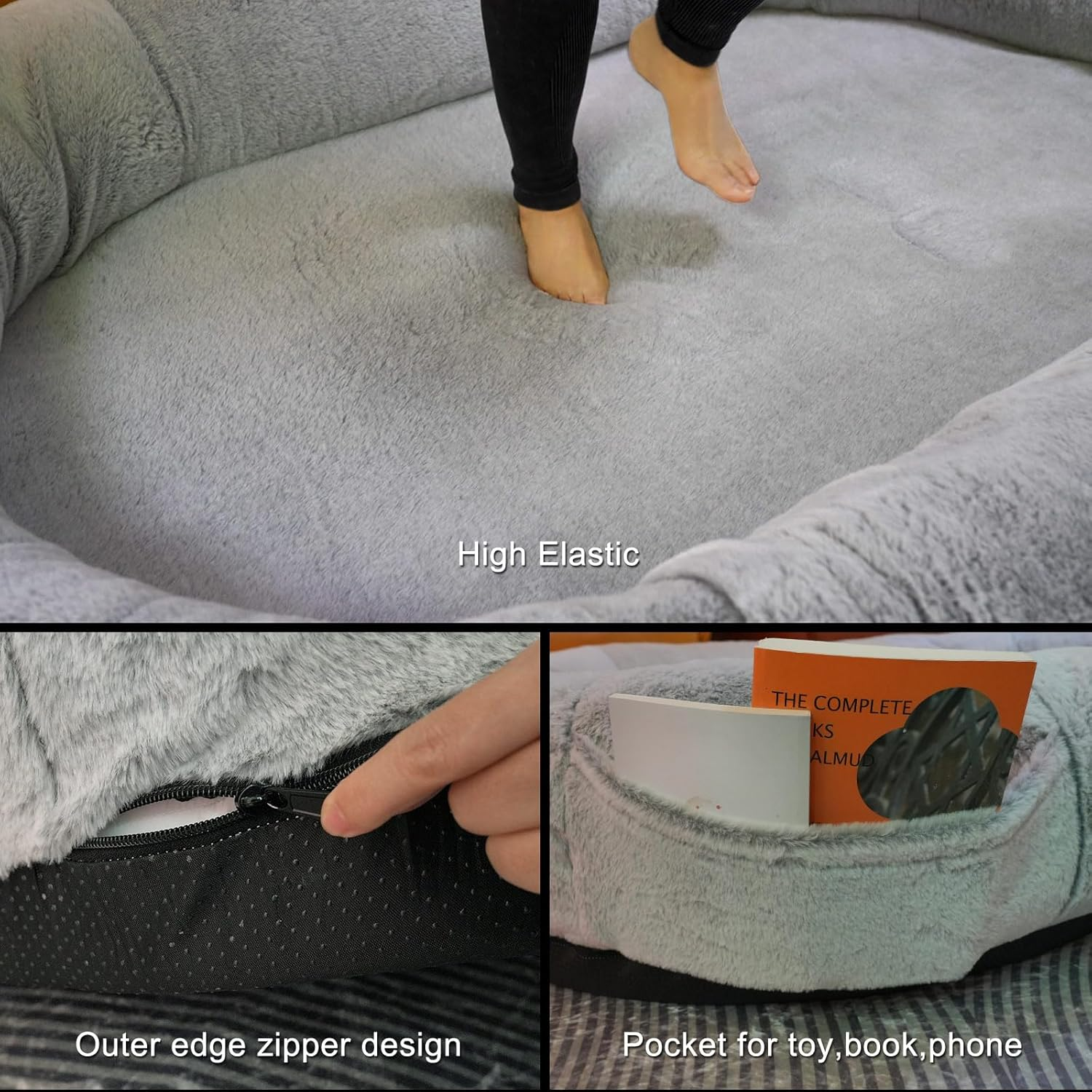 Human Dog Bed with Blanket,72 * 48 * 12Inch Large Dog Bed Human Extra Size Bean Bag Bed,Giant Dog Beds for Humans People to Sleep on (Grey) image number 6