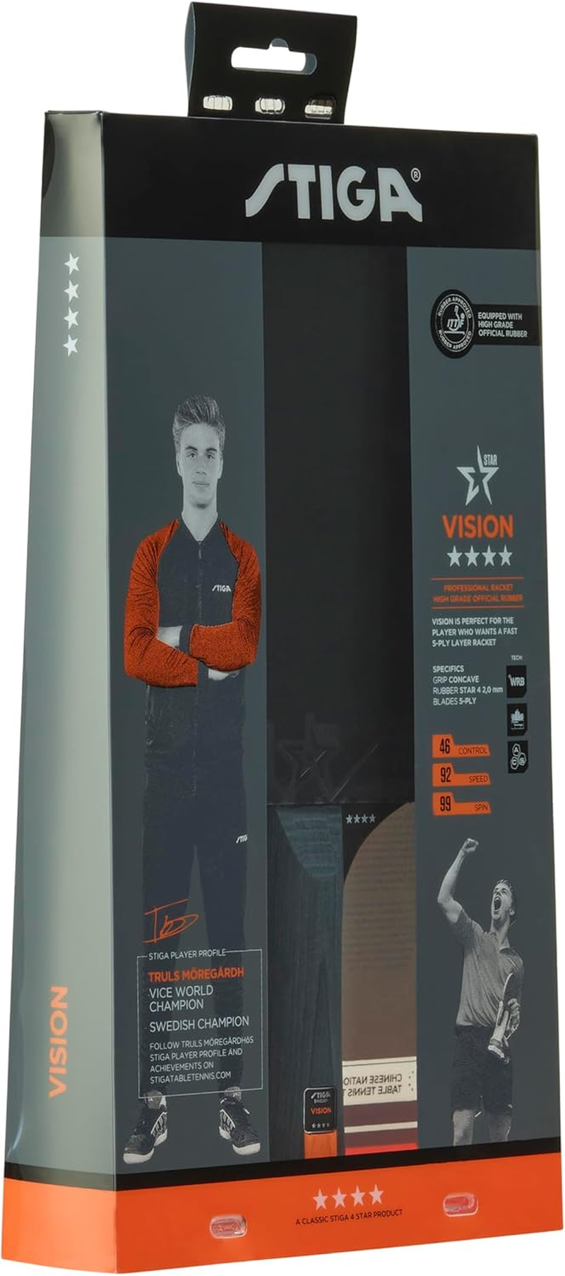 STIGA Vision 4-Star Table Tennis Bat, Black/Red image number 4