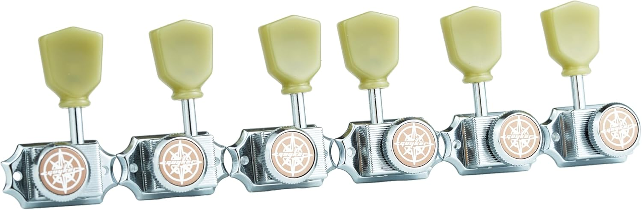 Guyker 6Pcs Guitar Locking String Tuning Pegs (3R + 3L) &ndash; 1:15 Vintage Deluxe Style Tuners Key Machine Heads Set with Keystone Knob Replacement for Les Paul Style Electric or Acoustic Guitar - Chrome image number 2