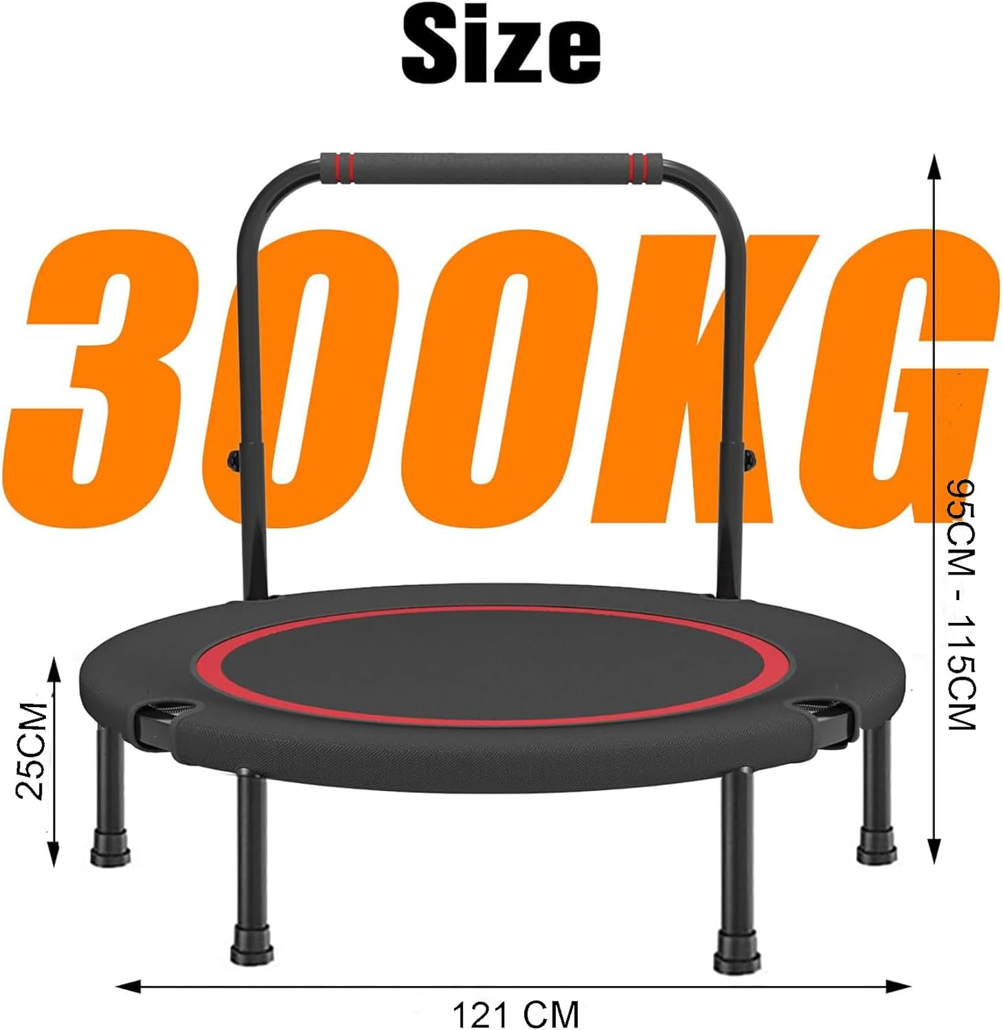48" Foldable Mini Trampoline with Adjustable Non-Slip Handle Bar, Thick Steel Spring Fitness Exercise Workout Rebounder Trampoline for Adults Kids Indoor Outdoor Workouts Fitness up to 300Kg image number 1
