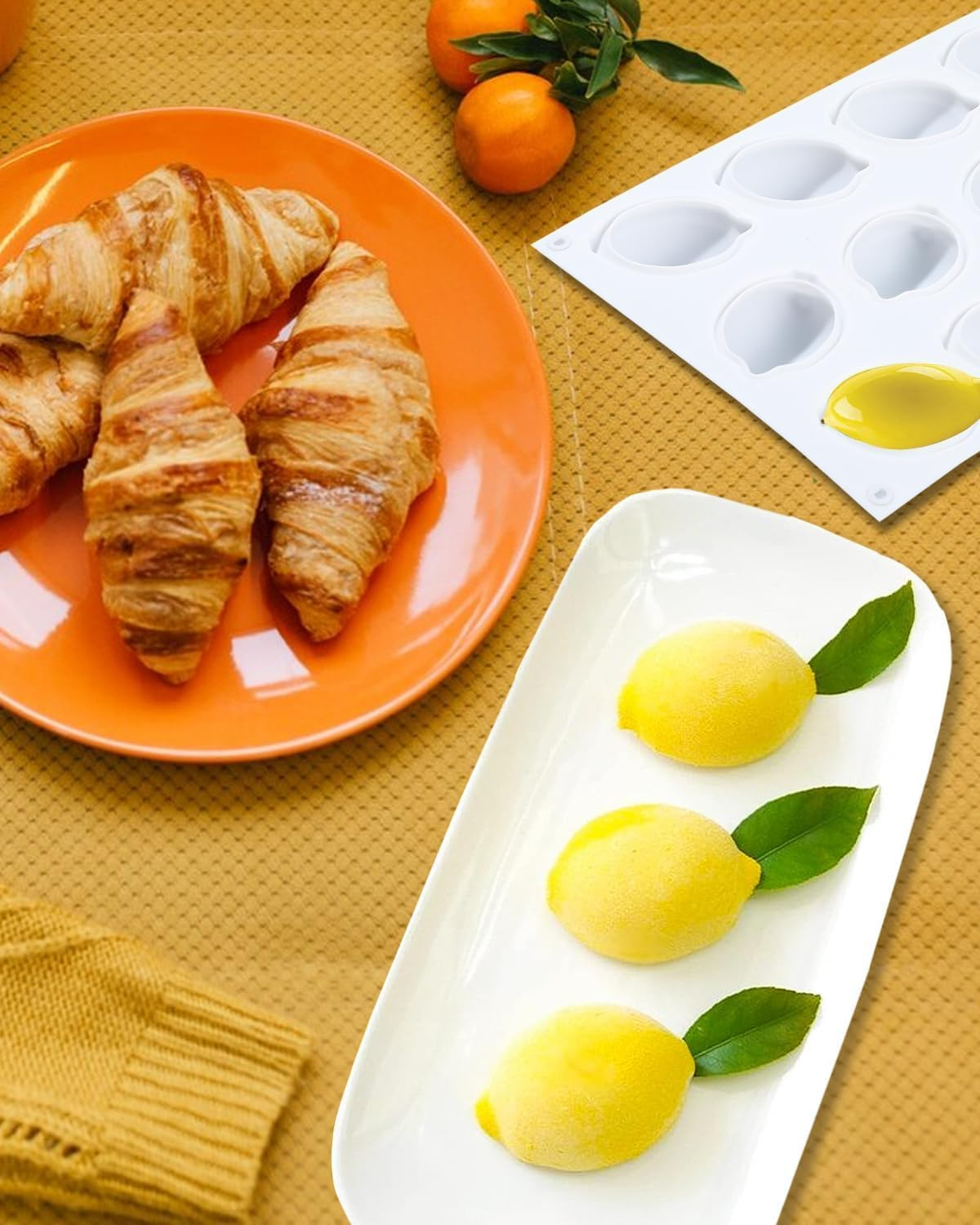 Lemon Silicone Molds, 15-Cavity Lemons Shape Cake Mousse Mold, Non-Stick 3D Lemon Fondant Molds Baking Pan Bakeware (White, 17.5 * 29.7Cm) image number 2