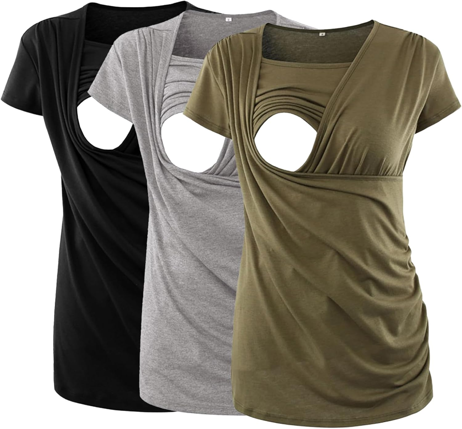 Jinson 3 Packs Women'S Ruched Side-Shirred Nursing Top Short Long Sleeve Breastfeeding Tee Shirt