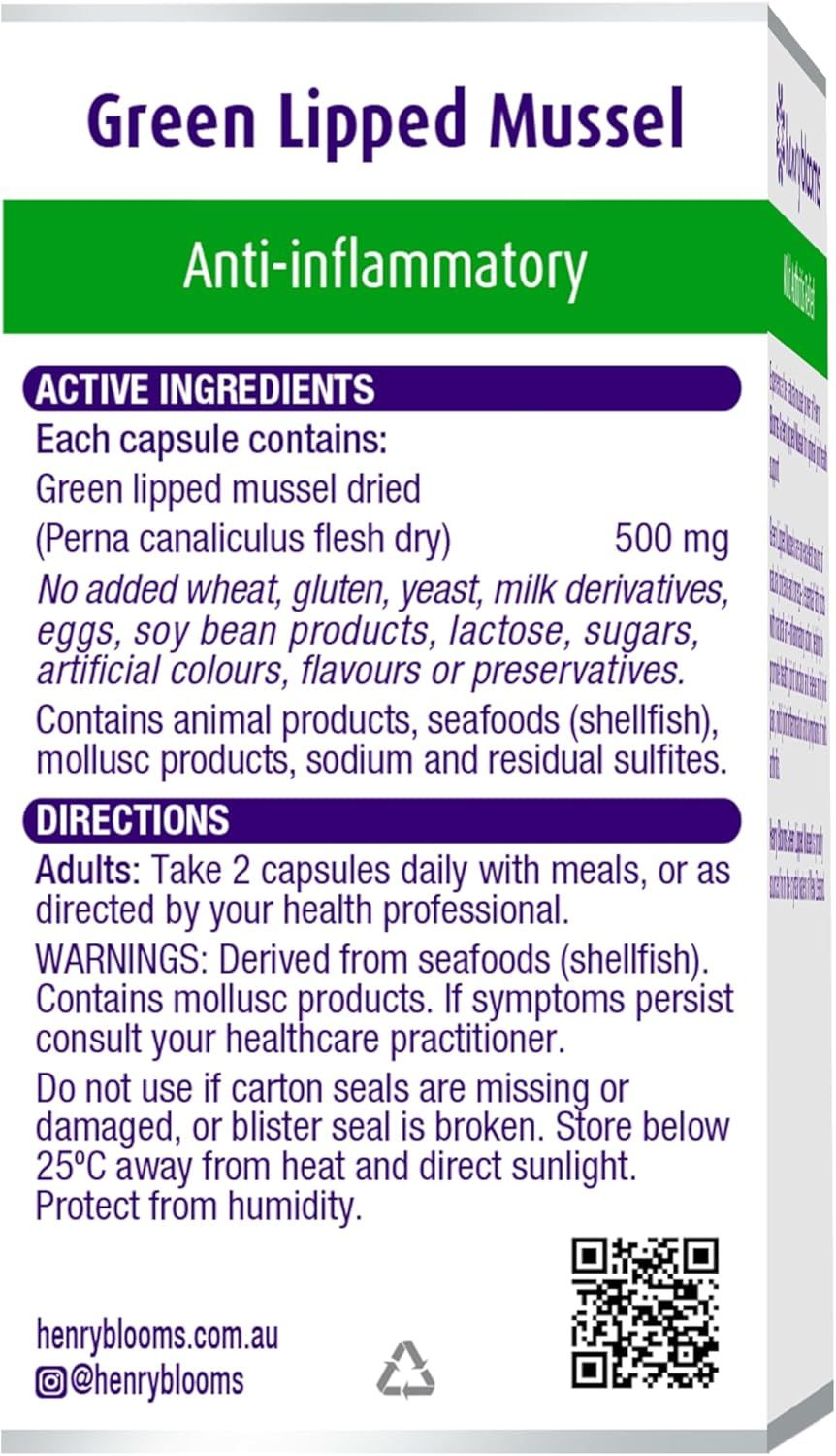 Henry Blooms 500Mggreen Lipped Mussel with Biop 60 Capsules image number 4