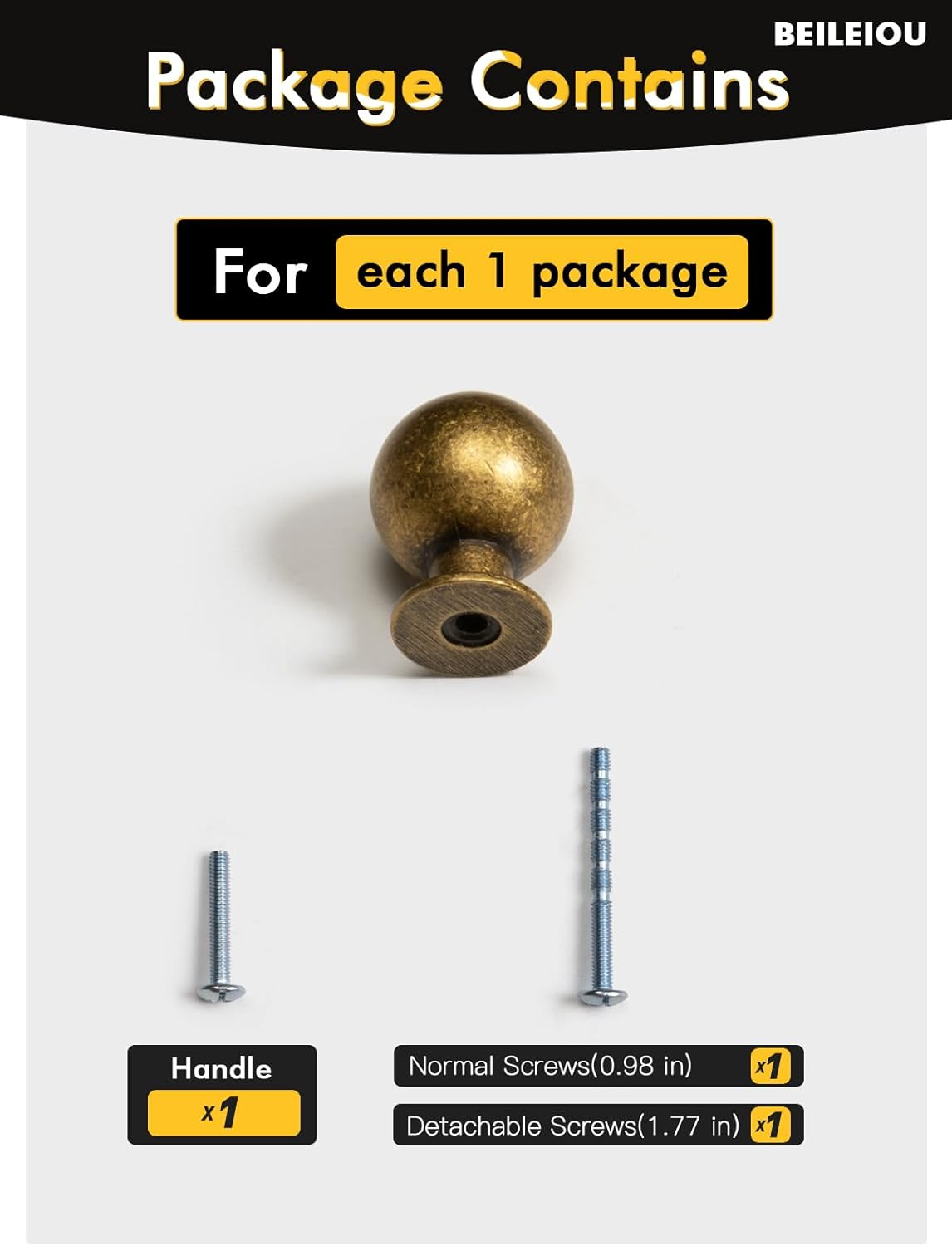 BEILEIOU Antique Brass Cabinet Knobs Classic Vintage Retro Drawer Knobs Kitchen Cupboard Bathroom Dresser Cabinet Hardware Handles Zinc Alloy (2, Antique Brass, Knob) - 2, Antique Brass image number 6