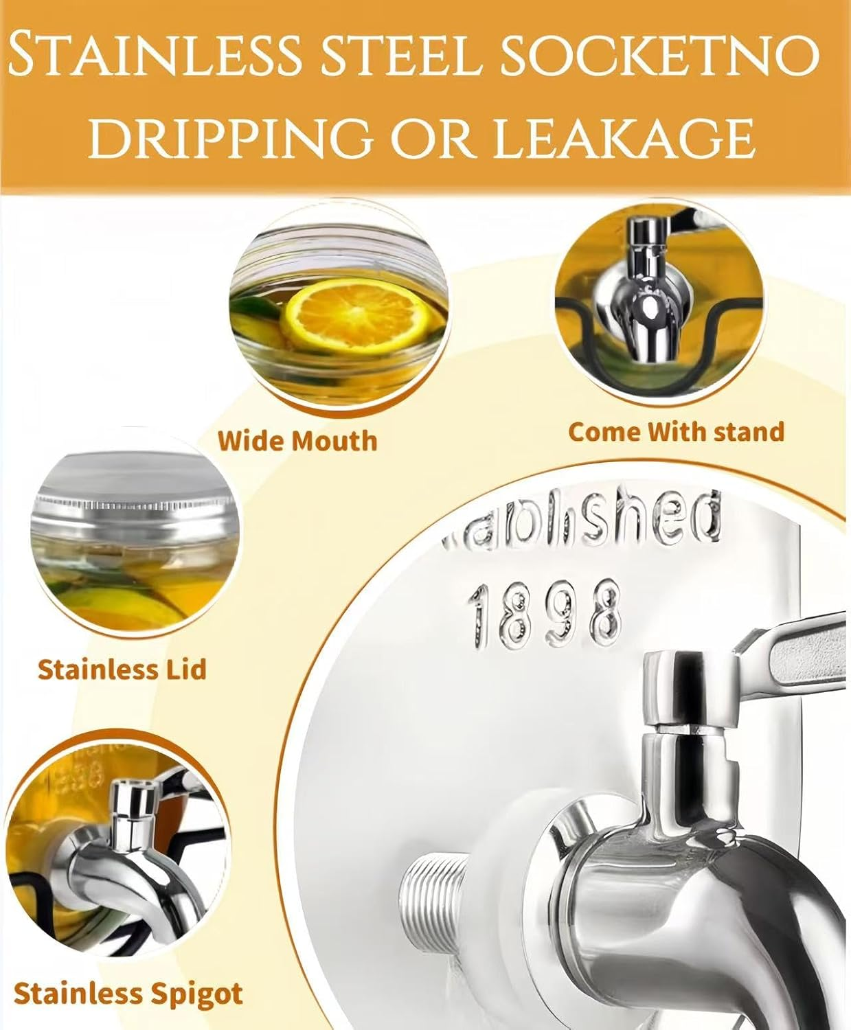 Deefongo 2 X 4L Glass Beverage Dispensers with Stand, Beverage Dispensers, Glass Water and Juice Dispensers with Spigot for Sparkling Juices, Water, Homemade Drinks, Parties, Weddings