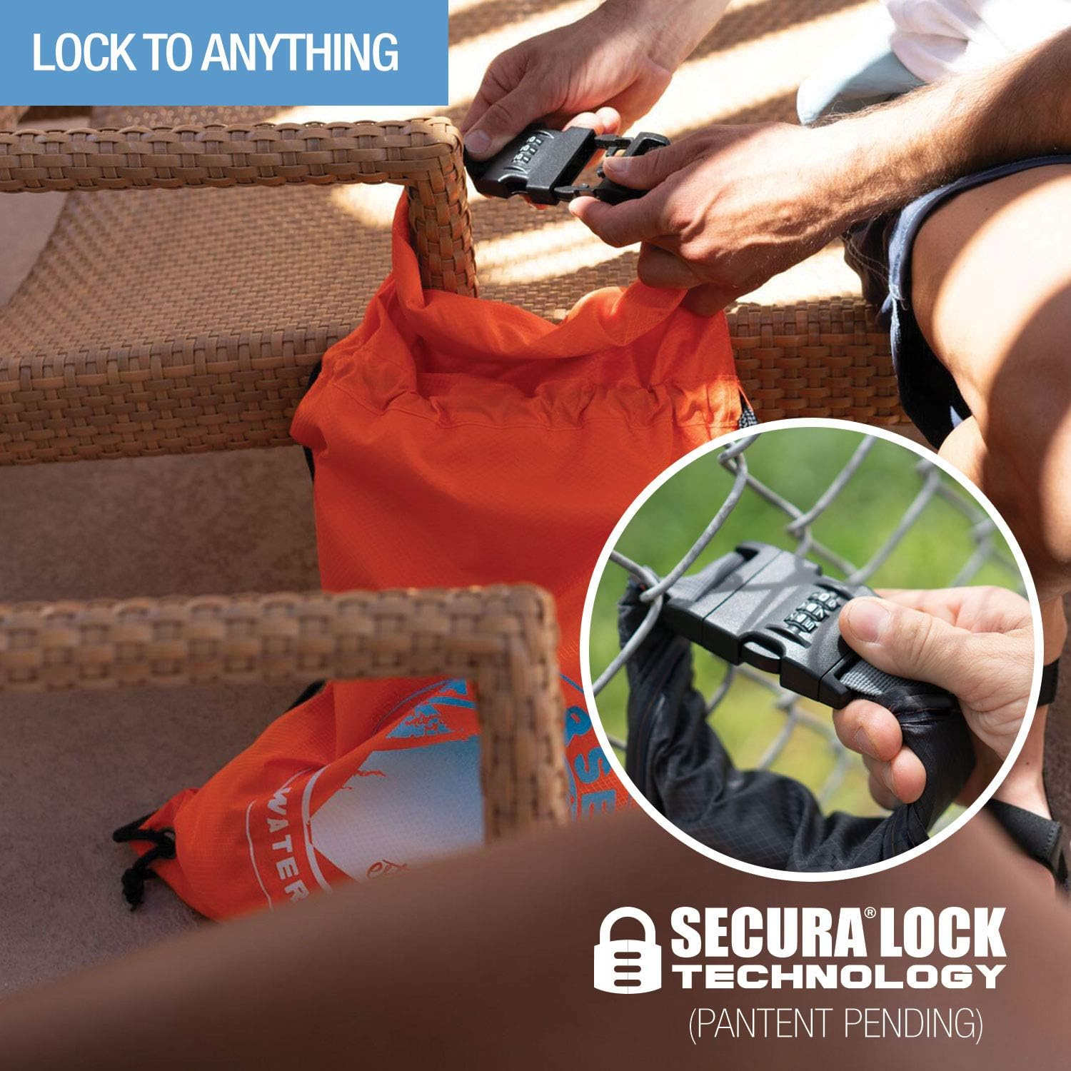 Waterseals Unisex Anti-Theft Locking Cinch Drawstring Backpack, Waterproof Ripstop Nylon (Protect Wallet Iphone + Valuables)