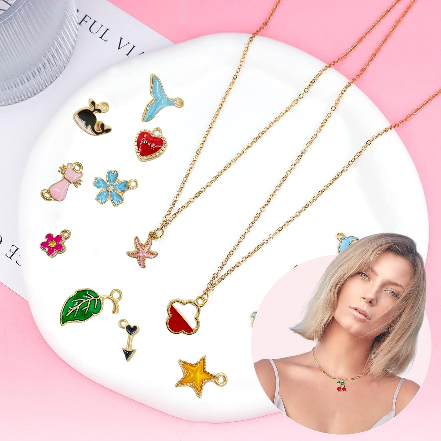 100Pcs Charms, Charms for Jewelry Making, Assorted Wholesale Mixed Color, for DIY Necklace Bracelet Jewelry Making and Crafting image number 6