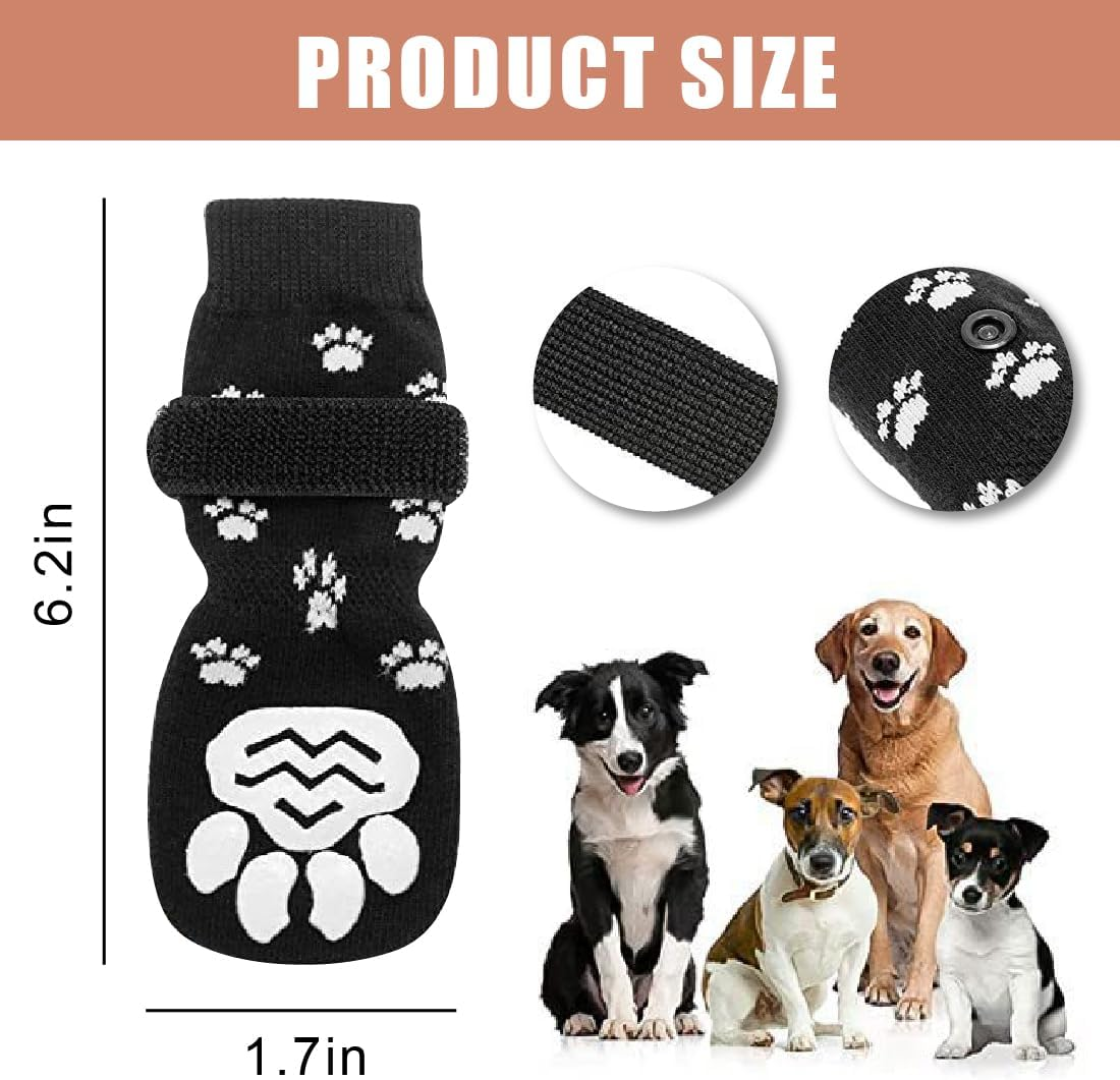 2 Pairs of Indoor Non-Slip Dog Socks Soft and Adjustable Paw Protection for Dogs with Pull Control Suitable for Use on Indoor Wooden Floors (Medium) image number 1