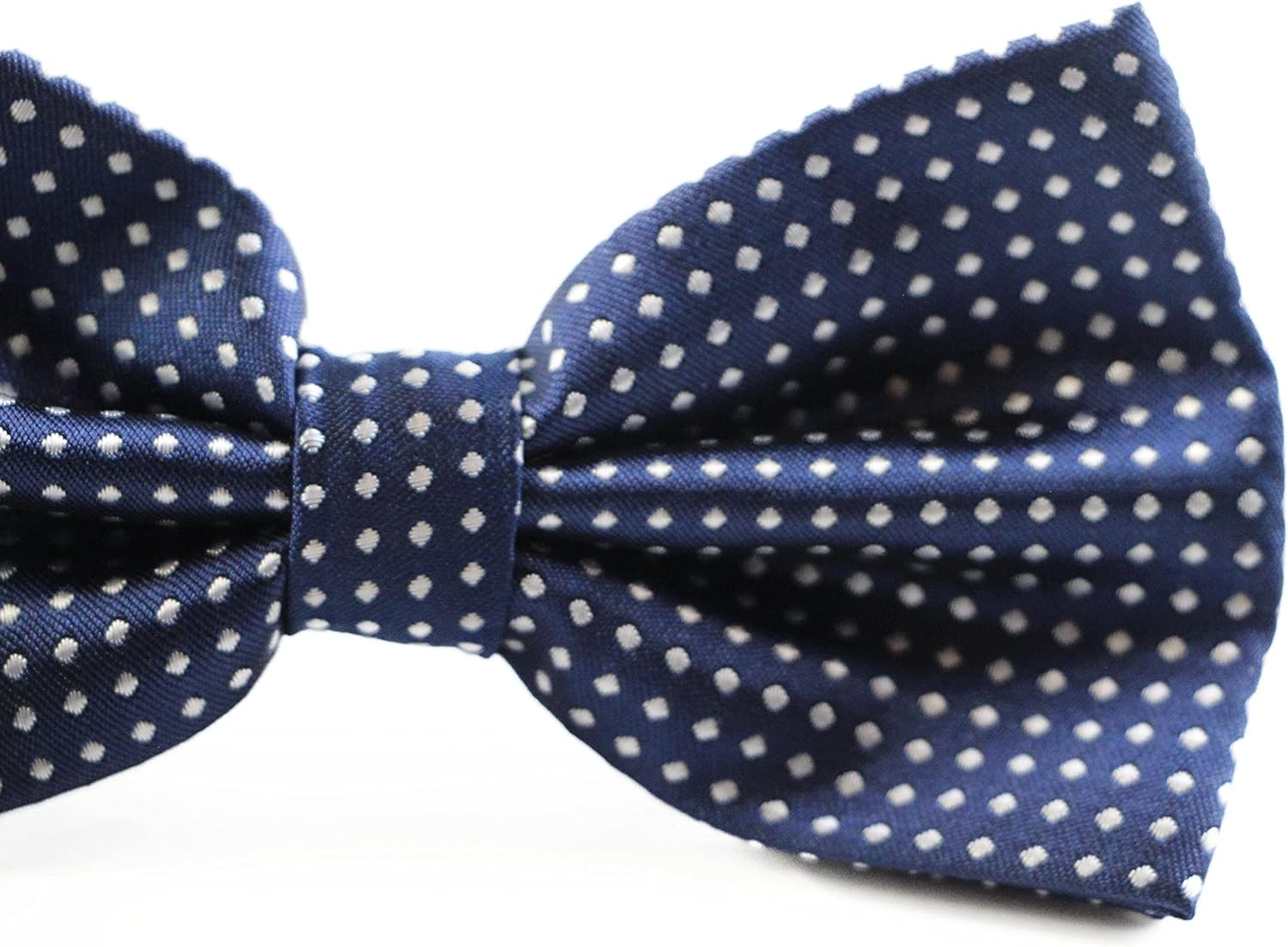 Mens Navy Plain Coloured Bow Tie with White Polka Dots Navy White image number 2