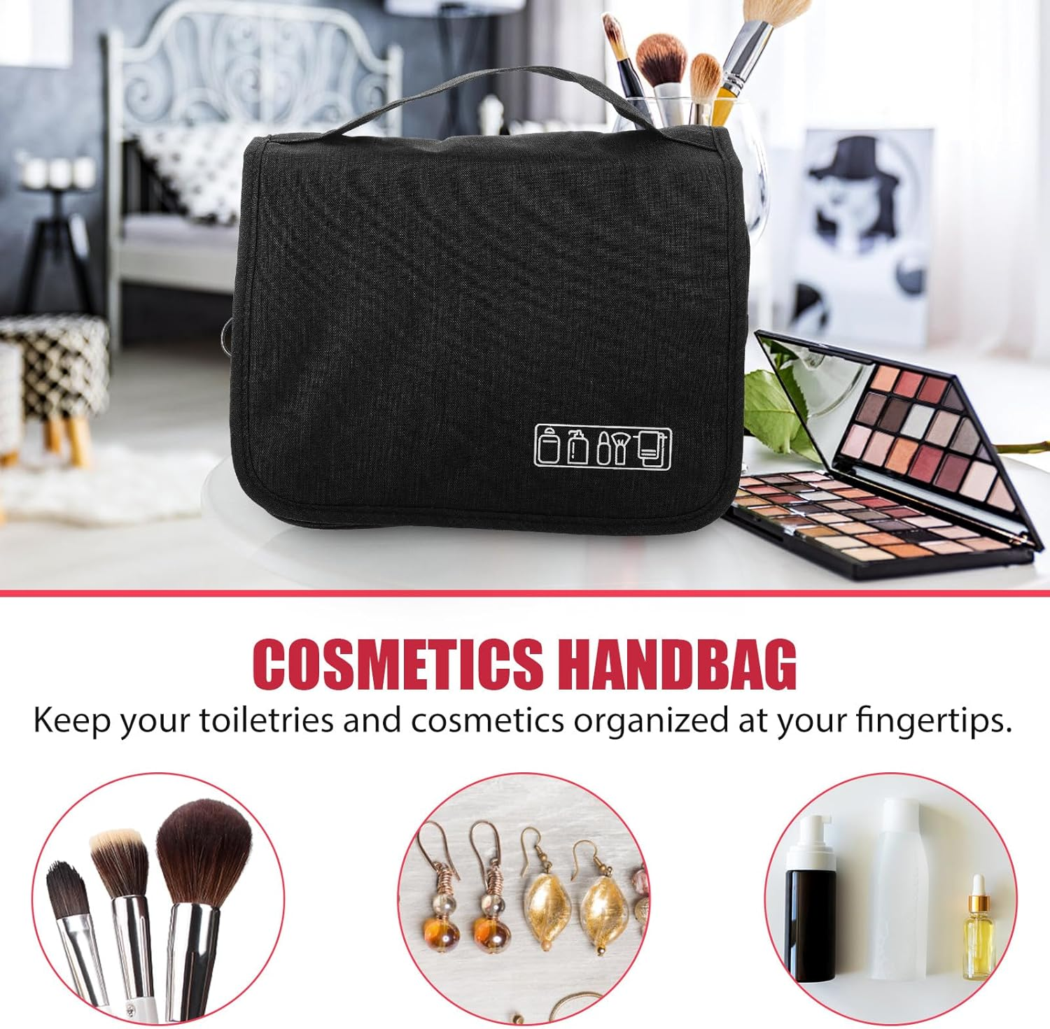ASAKKURA Large Capacity Hanging Hook Toiletries Bag Travel Cosmetic Makeup Organizer Portable Wash Bag with Multiple Pockets for Men and Women image number 6