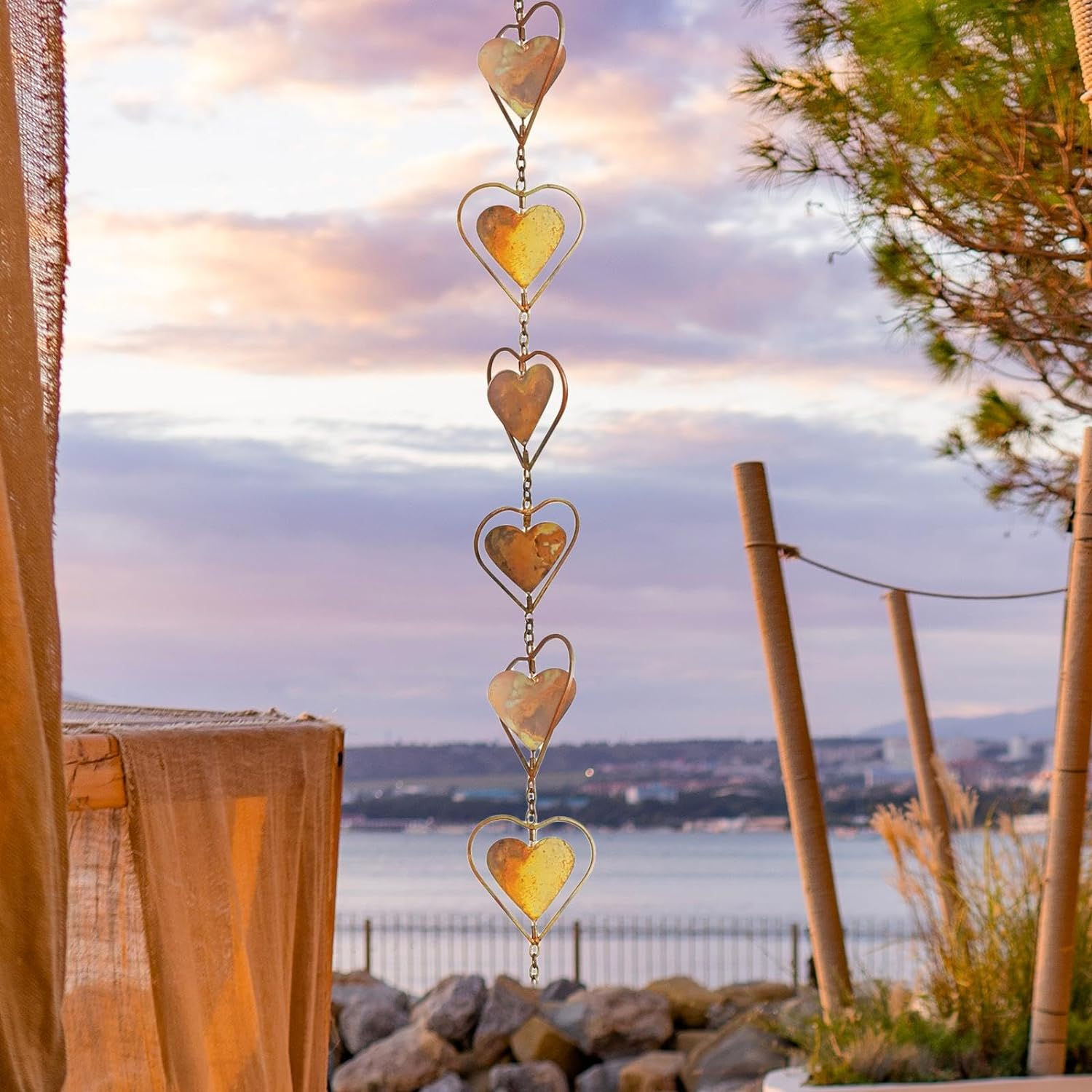 Rainwater Chains Metal Rainwater Catcher Chain, Decorative Rain Chains Rain Gutter Drain for Backyard Home Roofs Divert Water Garden, Heart - Heart image number 2