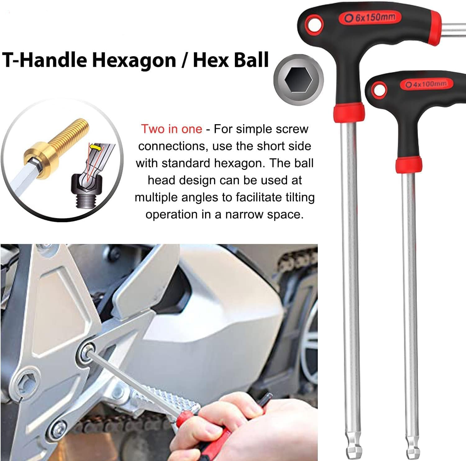 KEWAYO 3 PCS T-Handle Allen Wrench Set 4Mm、 5Mm 、6Mm Bike Allen Hex Key Set for Bicycle Pedal Handlebar Disc Brake Mount Repair image number 2