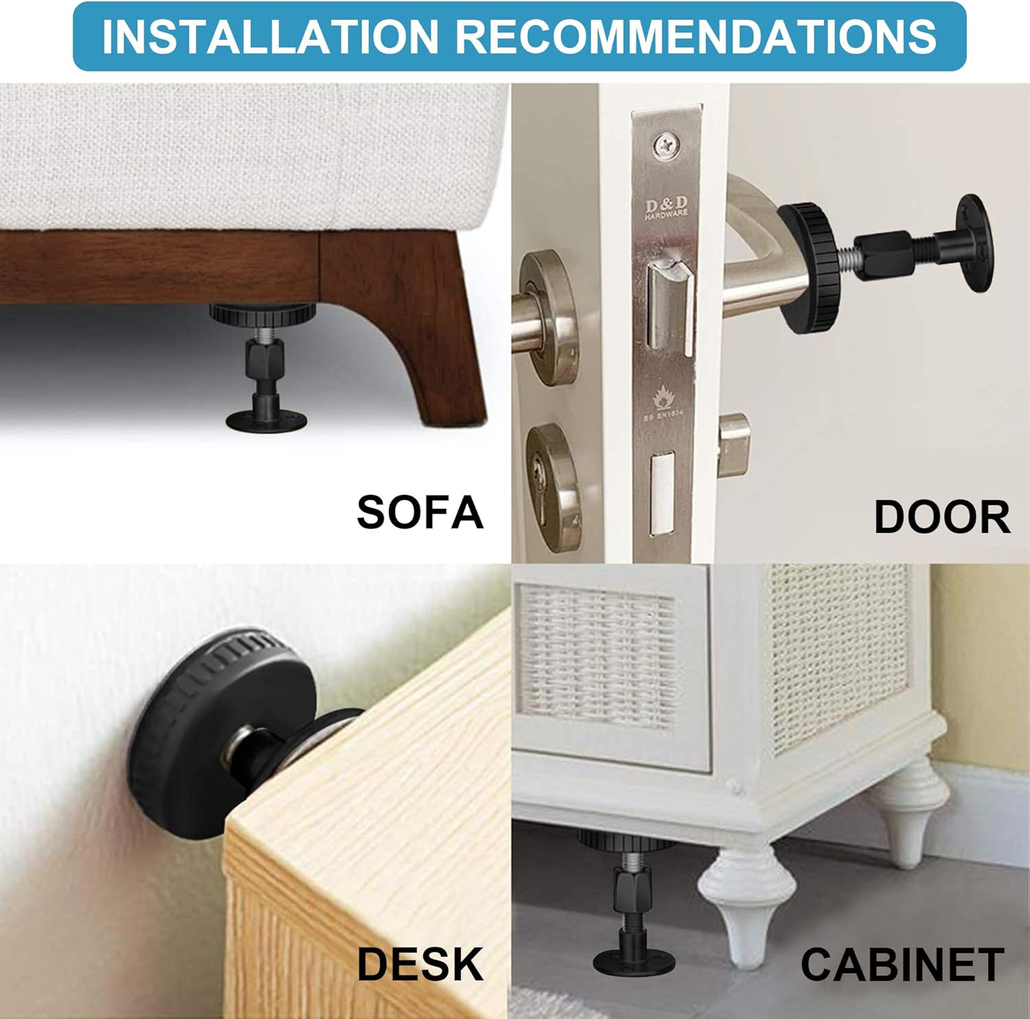 2PCS Black Adjustable Bed Frame Anti-Shake Tool, Headboard Stoppers with Free Furniture Pads and Screws, No More Creaking, Protect the Wall from Banging, Easy to Install (1.1-2.5In) image number 5