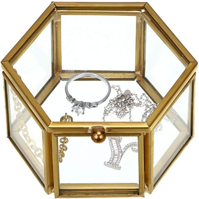 Mirror Glass Vanity Tray - Gold Ornate Makeup Vintage Octagonal Perfume Dresser Jewelry Trinket Organizer for Bathroom Storage Home Decor (2.8" X 2.8" X1.8" Gold)