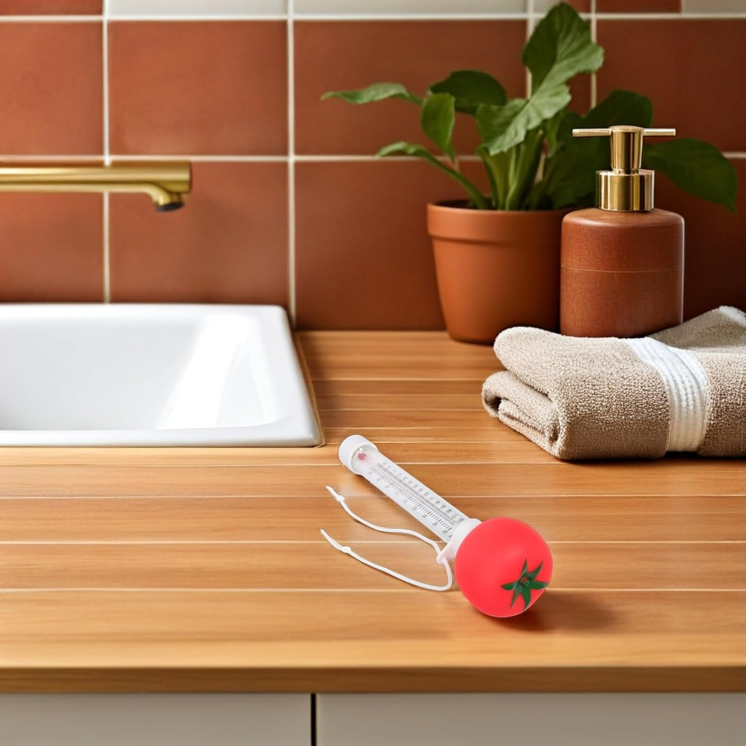 Yardenfun Floating Pool Thermometer for Accurate Water Temperature Gauge with Cartoon Tomato Design Suitable for Swimming Pools Spas Baths Ponds Easy Read Floating Gauge for Indoor Outdoor image number 1