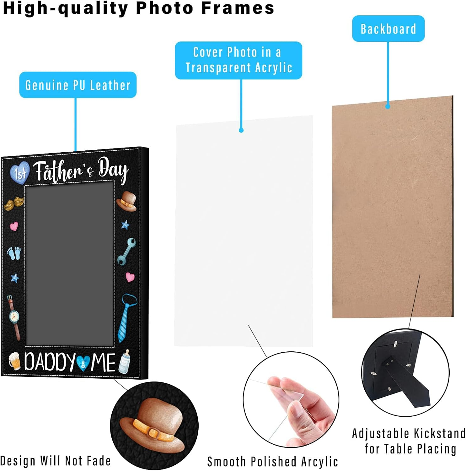 First Father'S Day Picture Frame Gifts for New Dad from Daughter Son Baby 4X6 Daddy and Me 1St Fathers Day Photo Frames for Newborn Baby Dad to Be First Time Daddy Nursery Decor image number 3