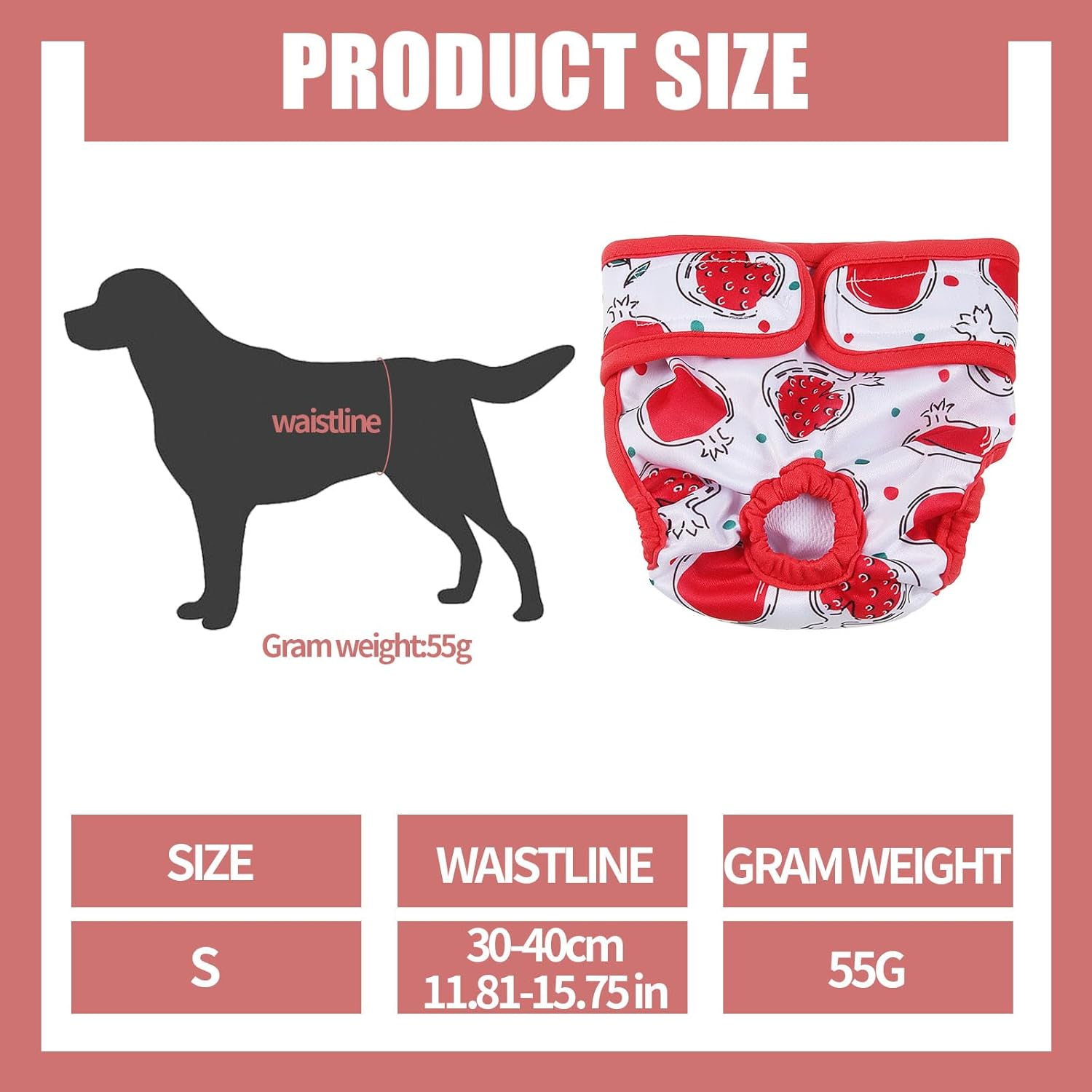 Larfraecy Washable Female Dog Nappies 3Pcs Super Absorbent Puppy Sanitary Wrap,Stylish Strawberry,Watermelon & Kiwi Prints,Comfortable and Adjustable,For Dogs in Heat,Postpartum Care,Travel image number 3
