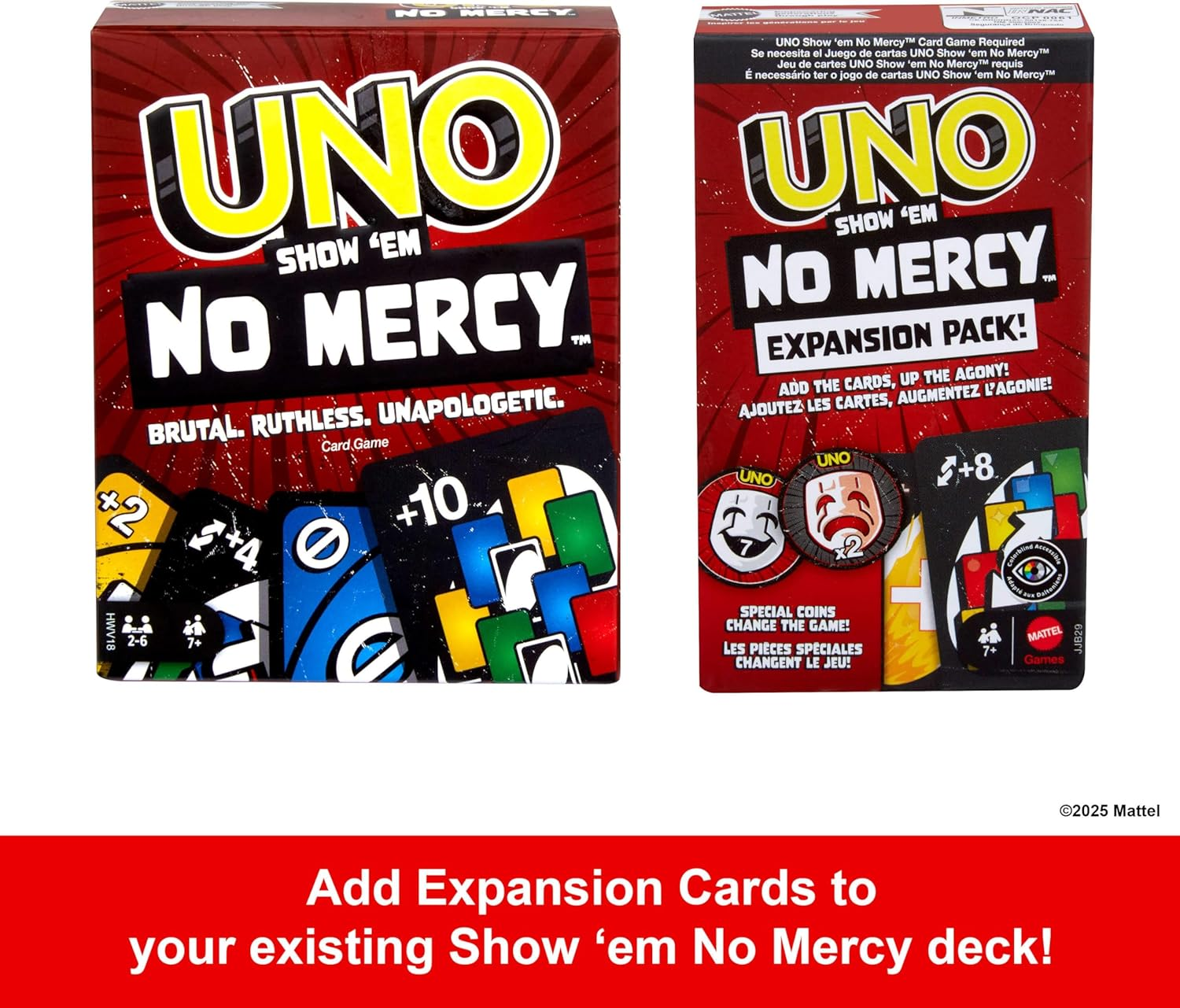 ​Mattel Games UNO Show &lsquo;Em No Mercy Expansion Pack with Extra Cards, Coins, Special Rules & Tougher Penalties for Kid, Adult & Family Nights image number 5