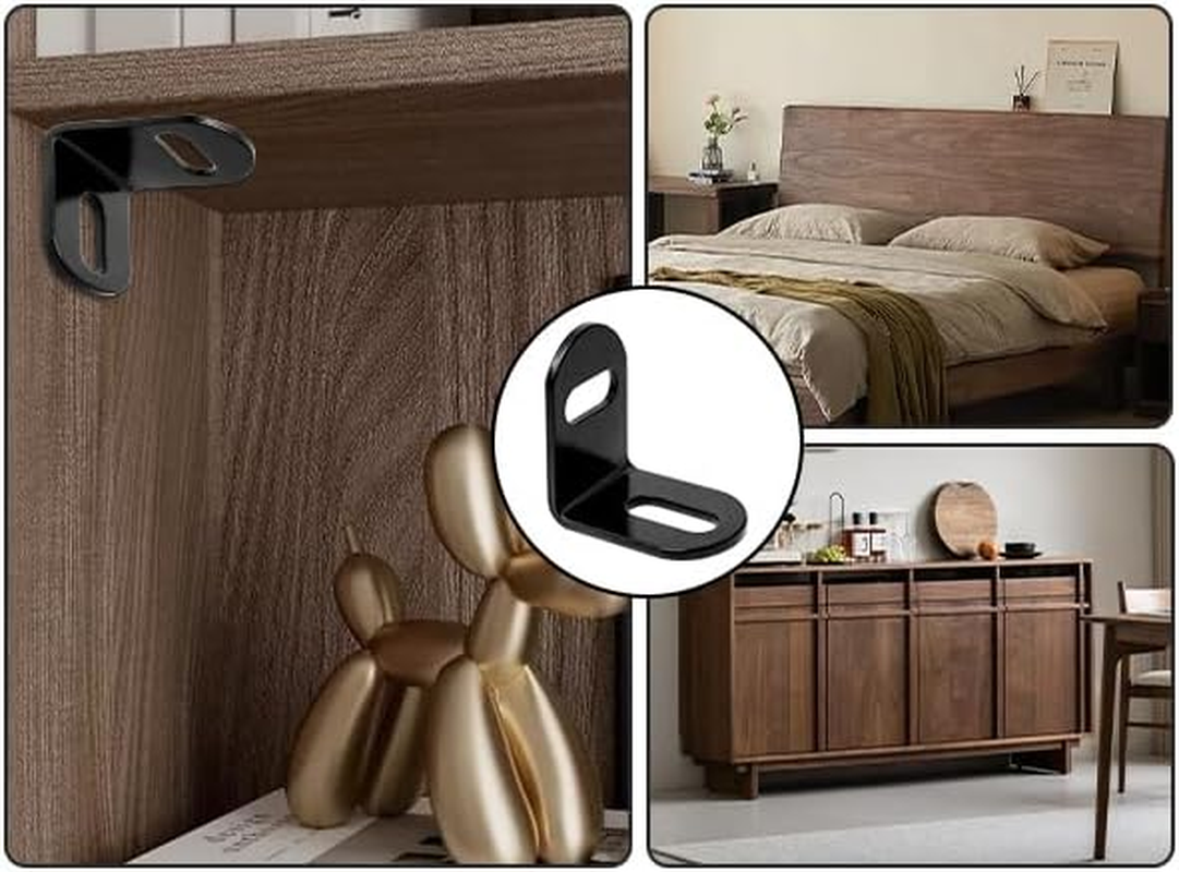 KUMGROT 20 Pcs Adjustable Wood Table Top Expansion Bracket Corner L Brackets Clips Fastener Connector Woodworking Fasteners Hardware Right Angle Corner Brace, Black image number 4