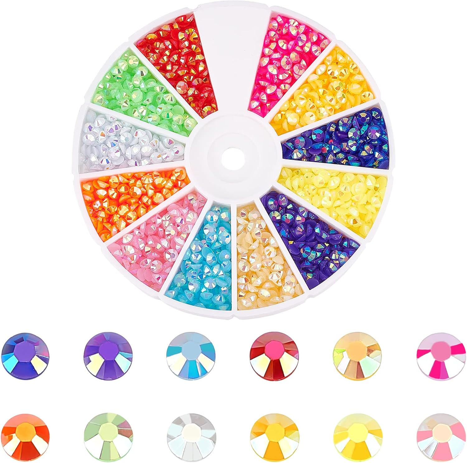 Pandahall 2400Pcs Flatback Crystal Rhinestones, 12 Color Bulk Jelly Rhinestones Bling Nail Crystals AB Color Rainbow Gems for Tumblers Clothes Shoes Makeup Nail Arts DIY Crafts, 3Mm/0.12 Inch