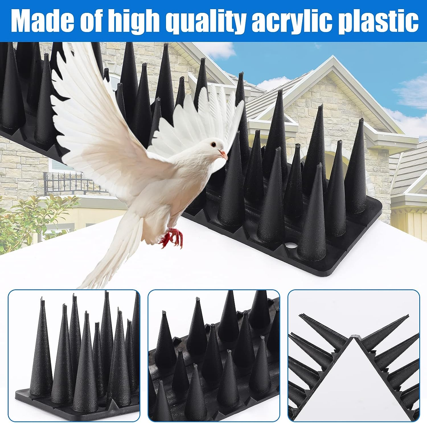 TOBWOLF 12 Pack Outdoor Bird Spikes, Plastic Fence Spikes anti Climb Spikes for Pigeon Cat Racoon, Windowsill Fence Roof Keeping Birds Away, No More Bird Nesting Dropping - Black image number 3