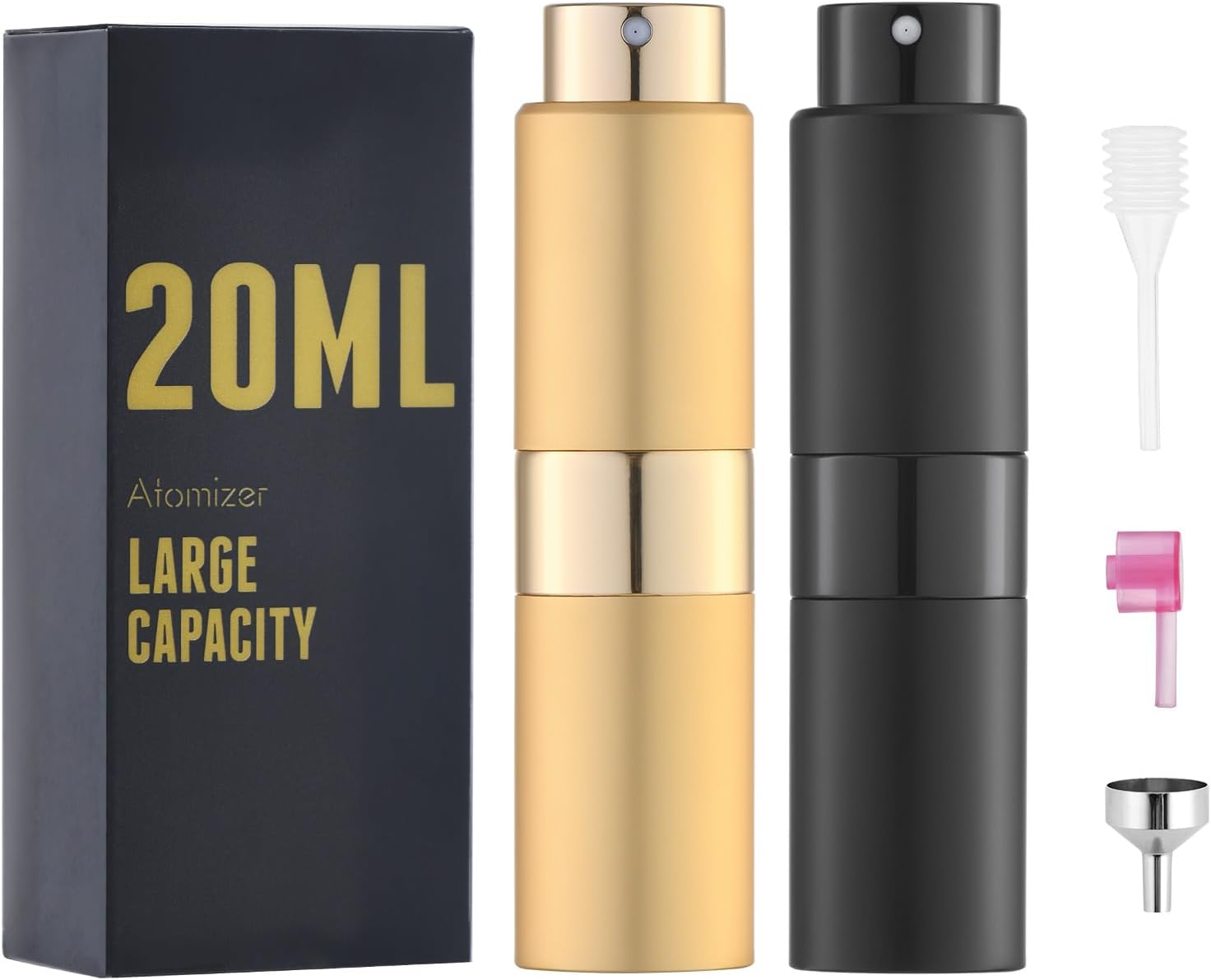 Perfume Travel Refillable Atomizer Bottle: Cologne Spray Mini for Refill - Empty Fragrance Sprayer for Men, Black, Gold, 20 Ml (2 Count)