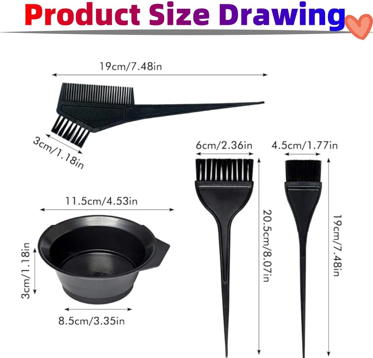 4PCS Piece Hair Dye Brush and Bowl Set, Tool Mixing Bowl Kit Color Comb Hair Dye Applicator, Bowl and Brush Hair Dye DIY Hair Tools for Salons and Homes image number 2
