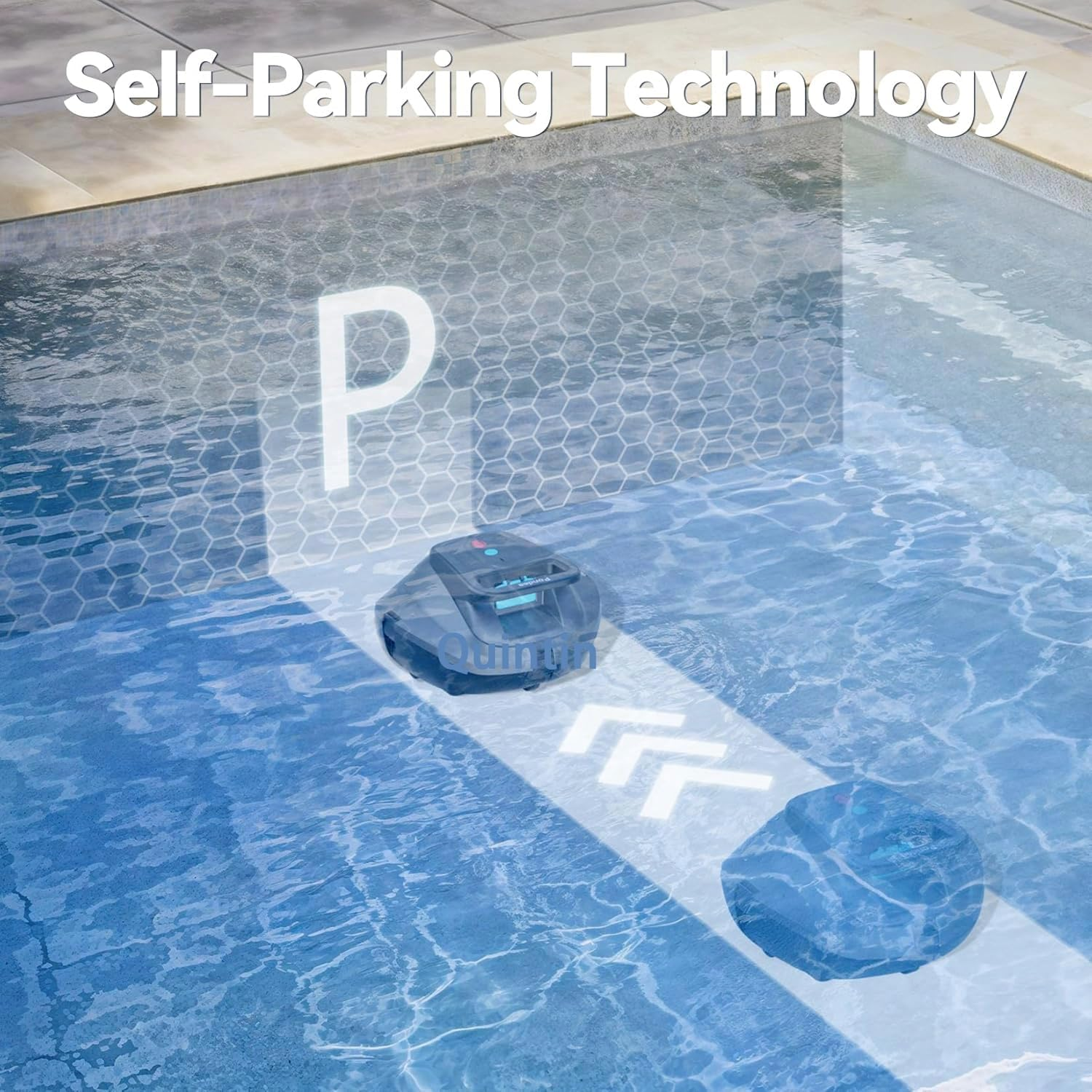 Quintin Robotic Pool Vacuum, Cordless Pool Cleaner with 120 Mins Runtime, Auto-Parking, 2.5H Fast Charging, Ideal for above Ground and Flat-Bottom Inground Pools up to 850 Sq.Ft (Matte Black)