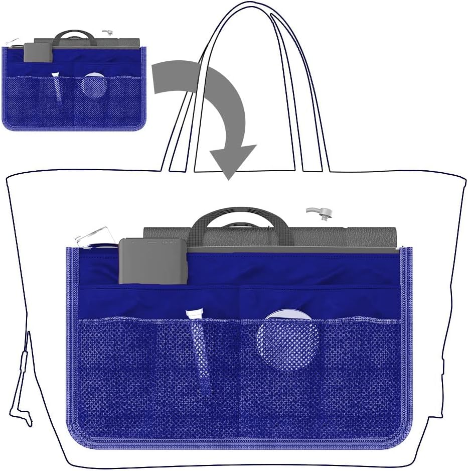 Organizer Insert Bag Polyester,Purse Organizer Insert, Handbag & Tote, Travel, Cosmetic Bag, 20L Large Capacity Cosmetic Liner Bag, for Travel Business Cosmetic Makeup Storage(Blue) - Orange image number 5