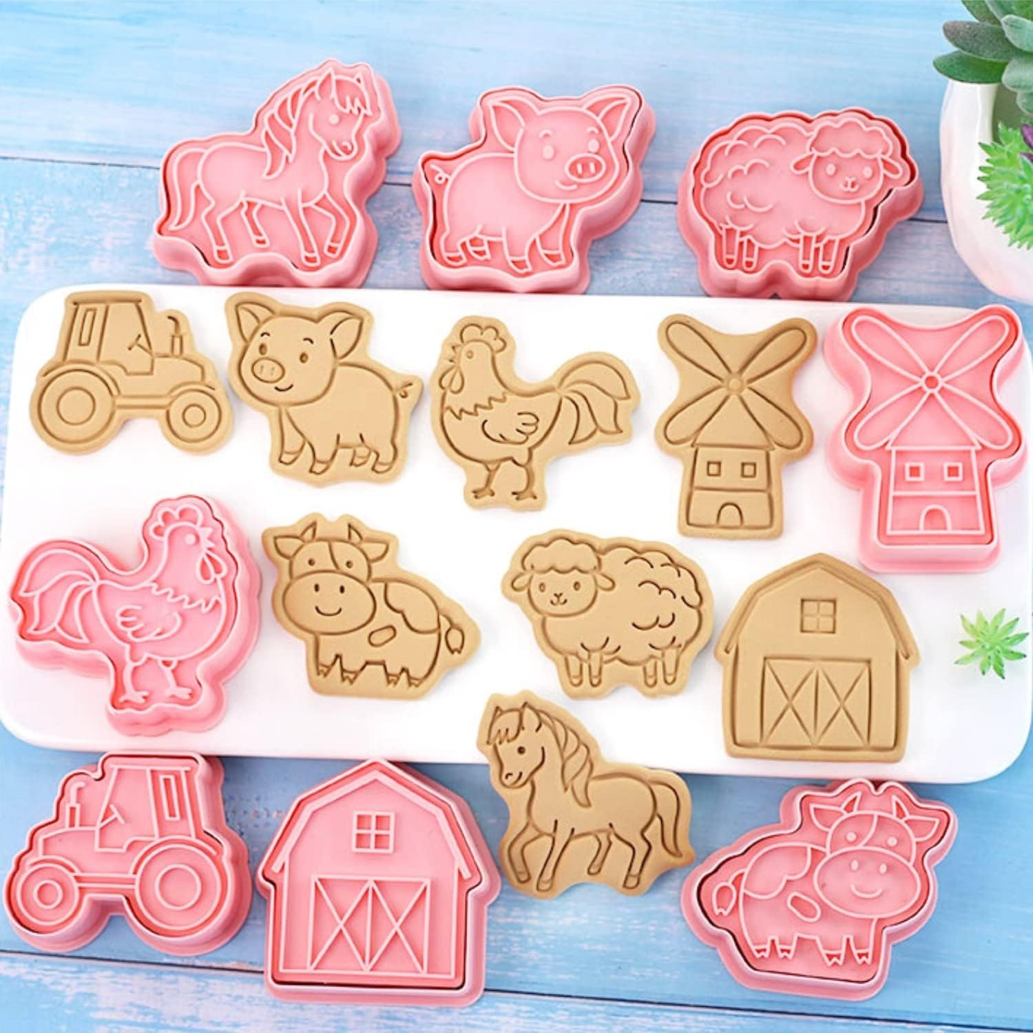 Crethinkaty Farm Animal Cookie Cutter Set-8 Plastic Cookie Stamp- Farm Animal Theme Fun Cookie Mold, Children'S Baking Set. - Small Animal image number 5