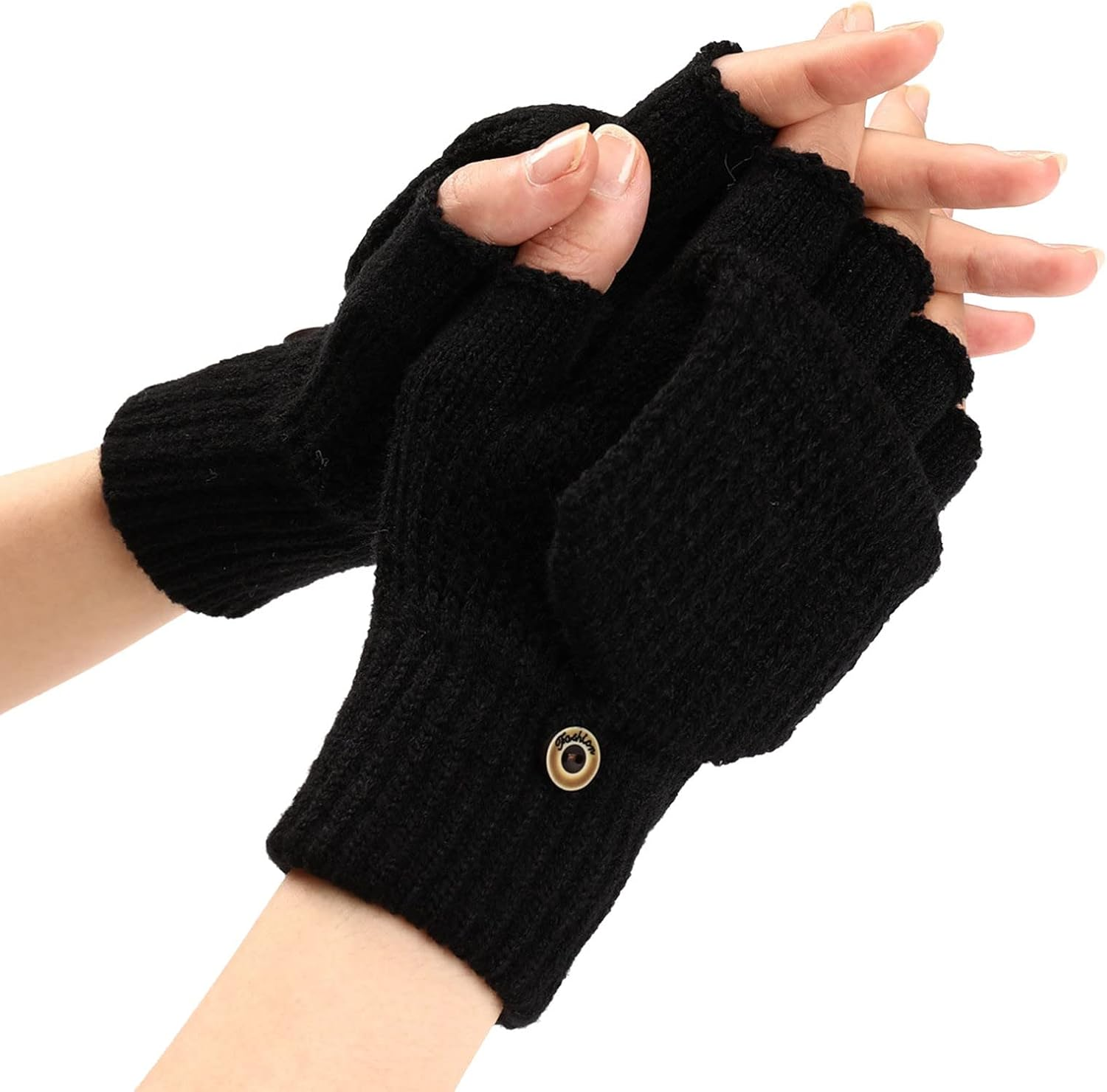 Women'S Breathable Gloves Winter Knit Convertible Fingerless Gloves Wool Gloves Thermal Gloves Unisex