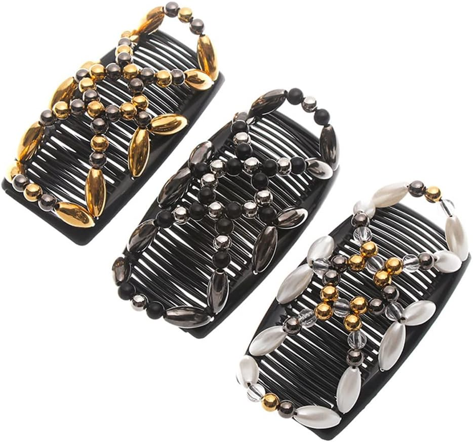 Beaded Stretchy Easy Magic Hair Comb Elastic Double Hair Clip Hair Accessories (White) image number 6