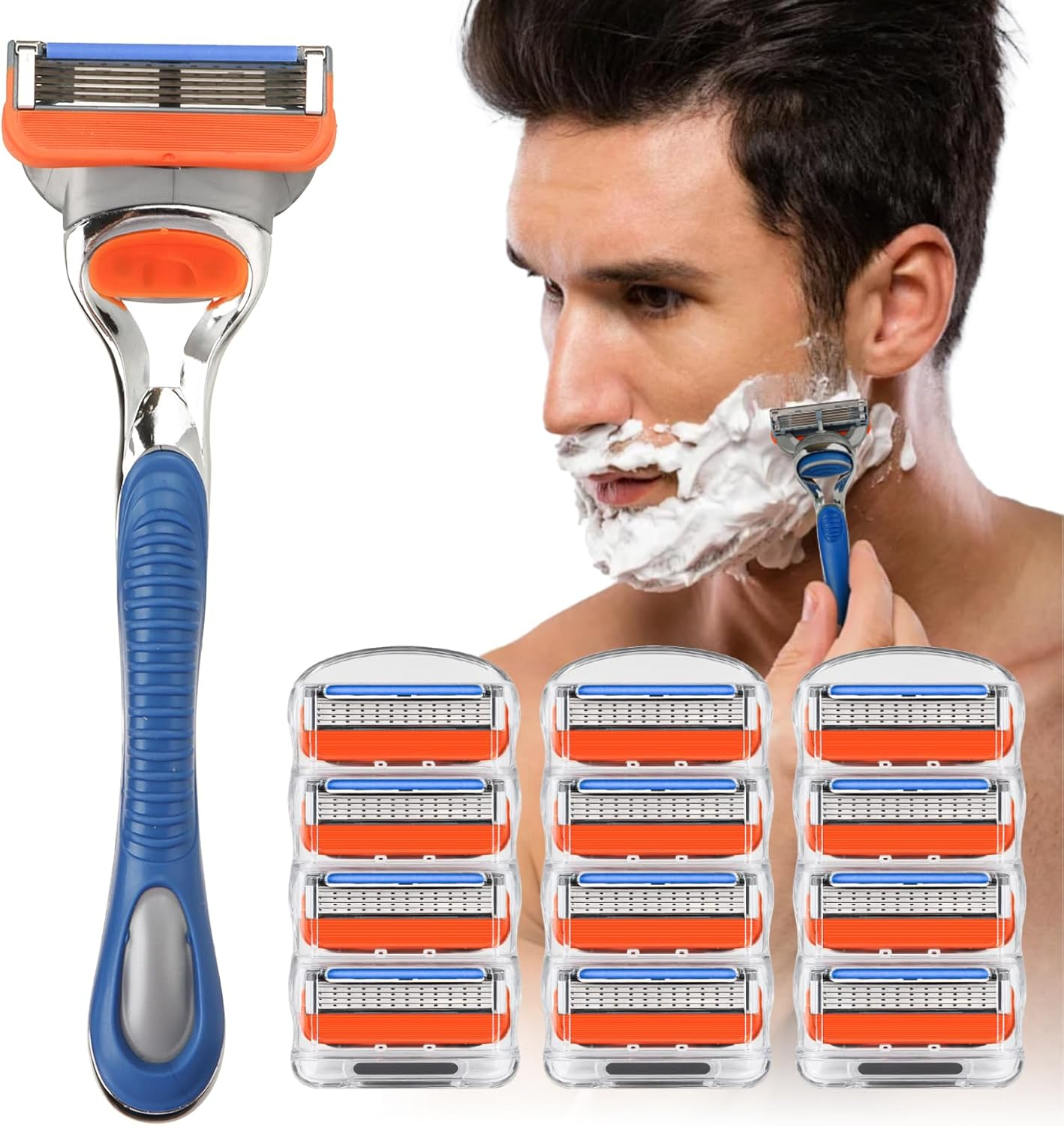 Shaving Kit, Men'S 5-Blade Razor with 12Pcs Razor Blade Shaving Razor Blade Refills for Gillette Fusion 5, Orange New Version 02 image number 1