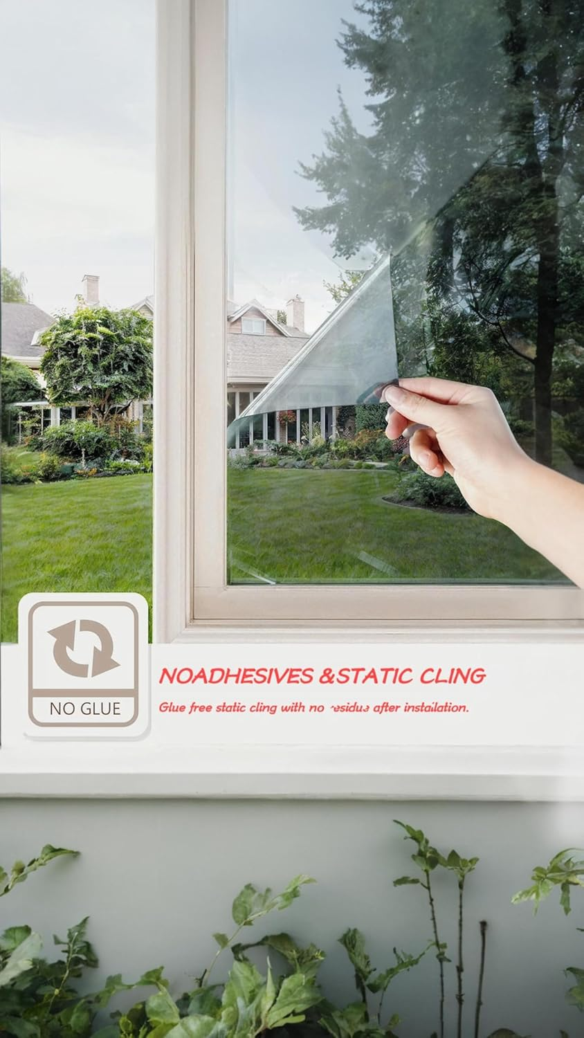 Honwor One Way Window Film - Silver, 23.6X39.4 Inches | Daytime Privacy, UV Blocking, Static Cling, Reflective Window Tint for Home and Office image number 2