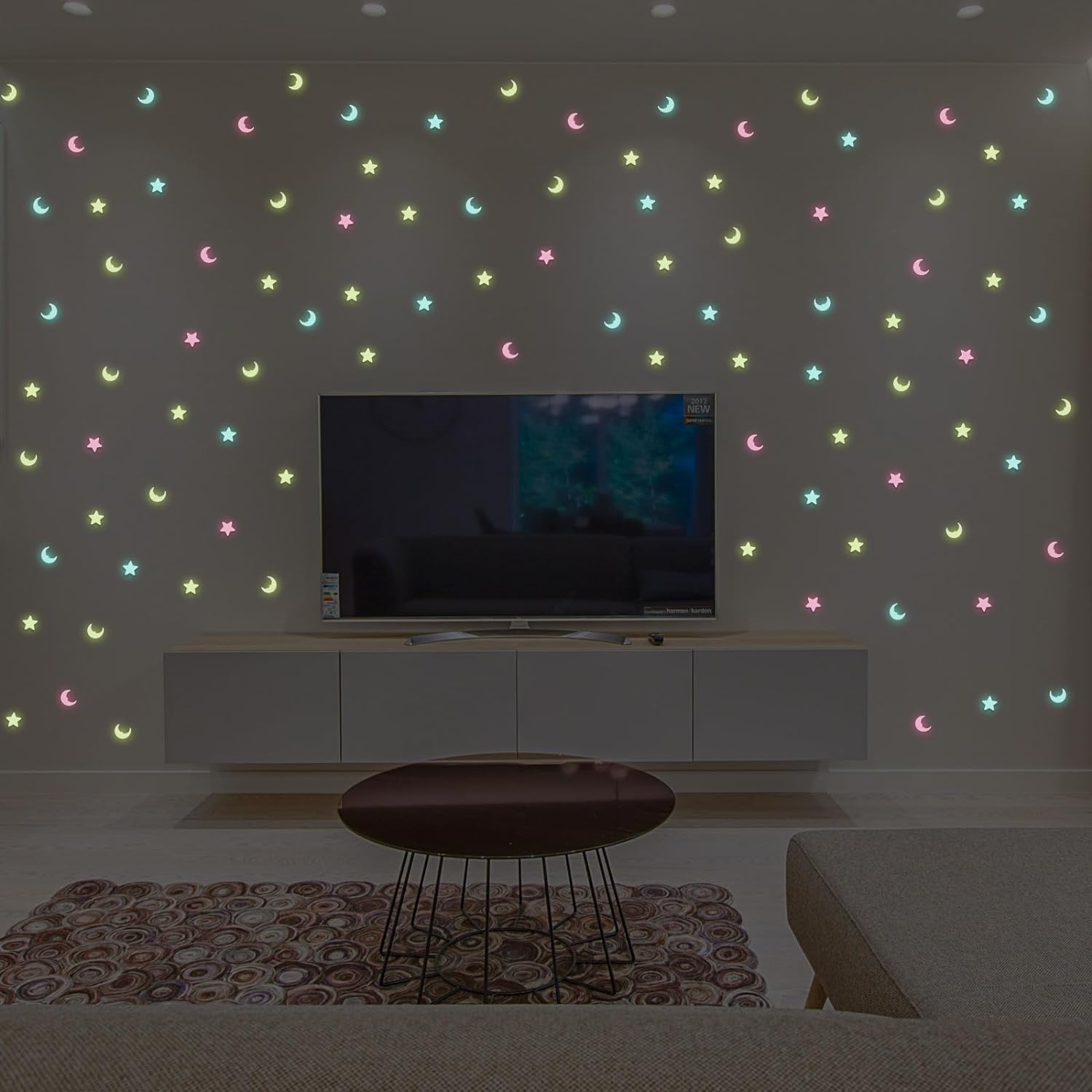 Geeric 100Pcs Star Moon Wall Decals Home Decoration, Glowing Wall Decals Decor Stickers Glow in the Dark Star for DIY Kids Bedding Room Party Birthday Gift Bedroom Sticker Decor Walls DIY Decoration