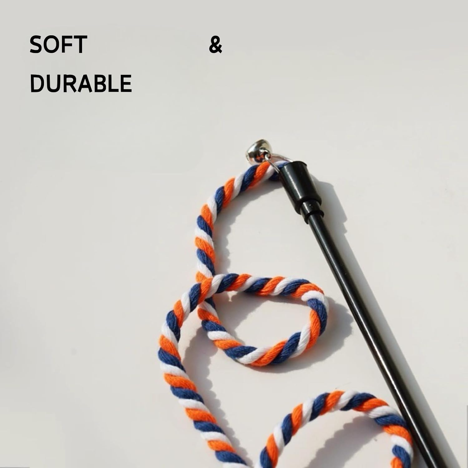 Colorful Cotton Rope Cat Teaser Toy Set - 3 Pack Interactive Wand Toys for Cats - Plush image number 5