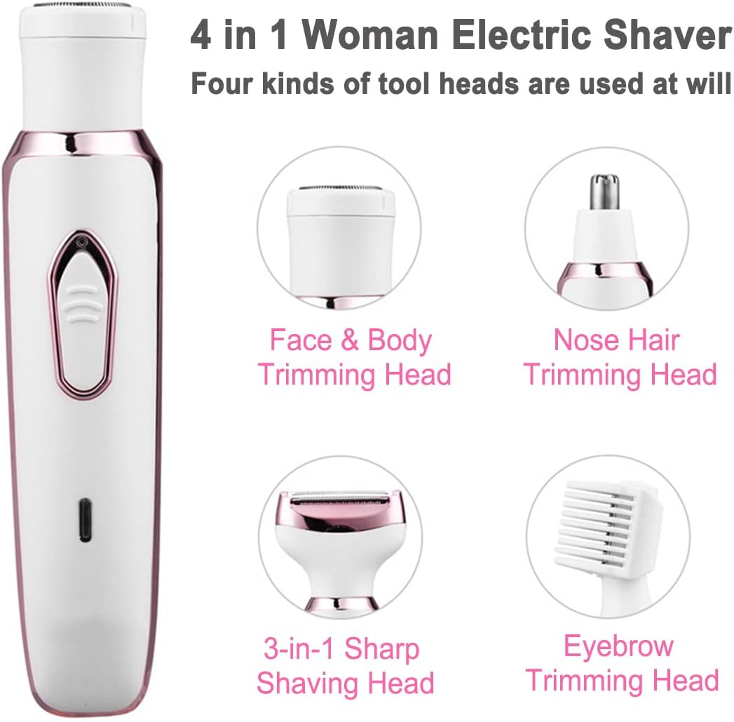 Electric Razor for Women,Hair Trimmer for Face Nose Eyebrow Beard Mustache Arm Leg Armpit Bikini,Painless Rechargeable Portable 4 in 1 Womens Body Shavers Set image number 1