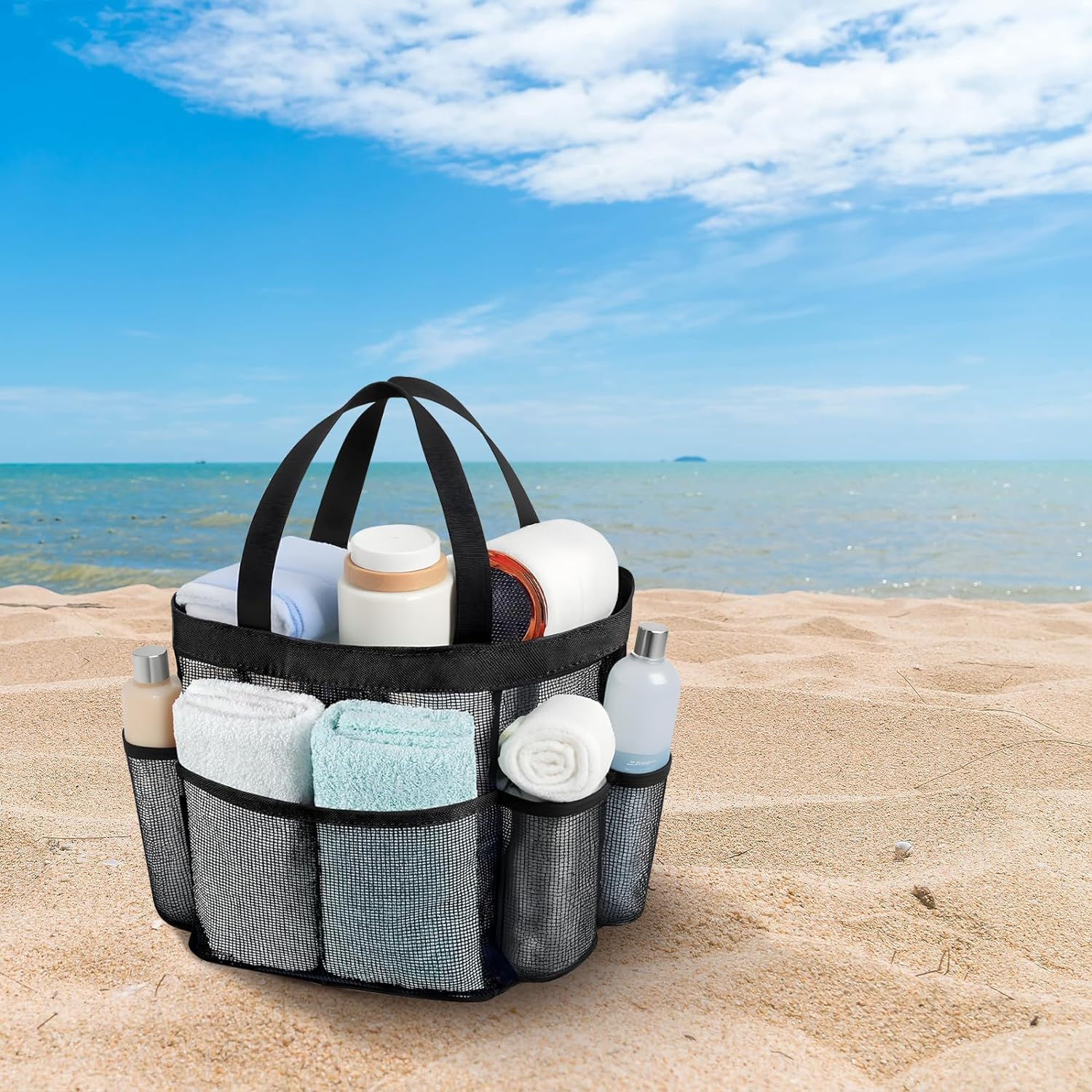 Portable 7-Pocket Dorm Shower Caddy, 1Pc Mesh Shower Tote, Toiletry Organizer Hanging Shower Bag for College Dorm Room image number 6