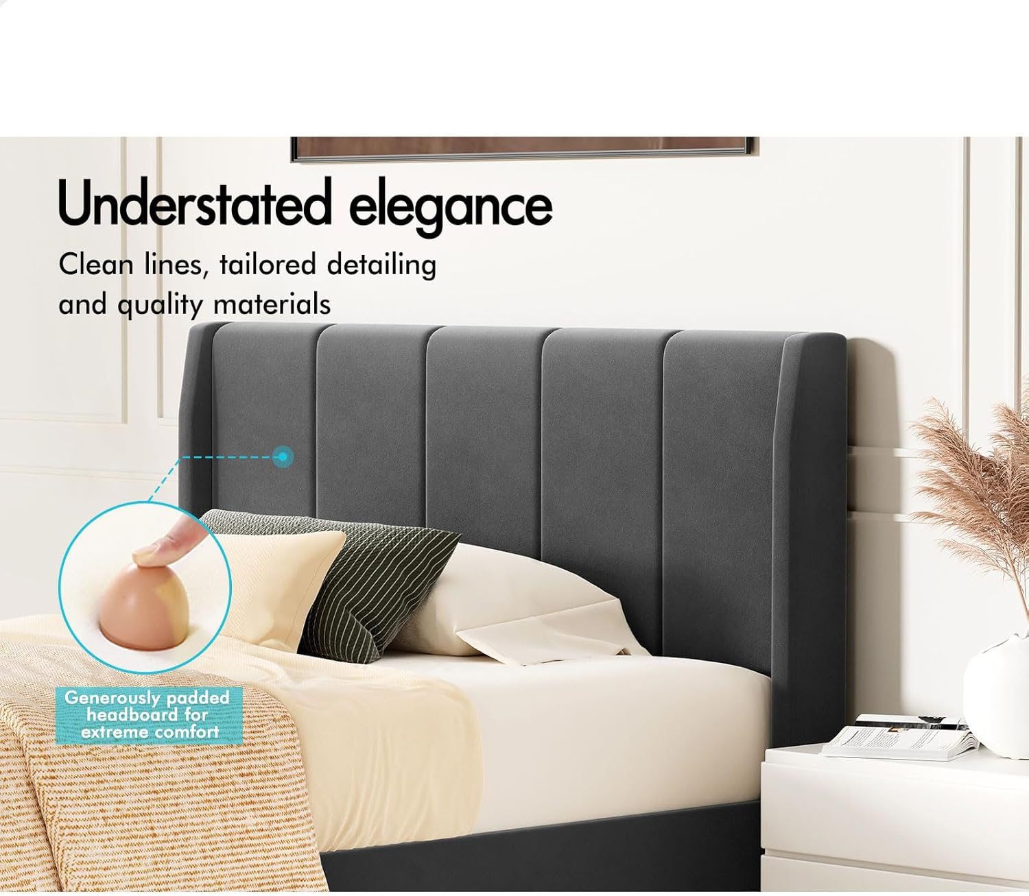 ALFORDSON Bed Frame Base Single Size with Headboard, Bed Platform Foundation with Velvet Fabric Upholstered for Mattress Topper, HUNDOLF Series Velvet Grey